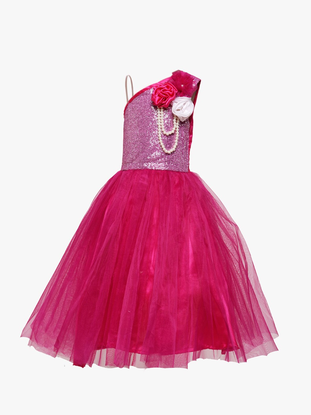 

Samsara Couture Girls One Shoulder Net Dress, Magenta