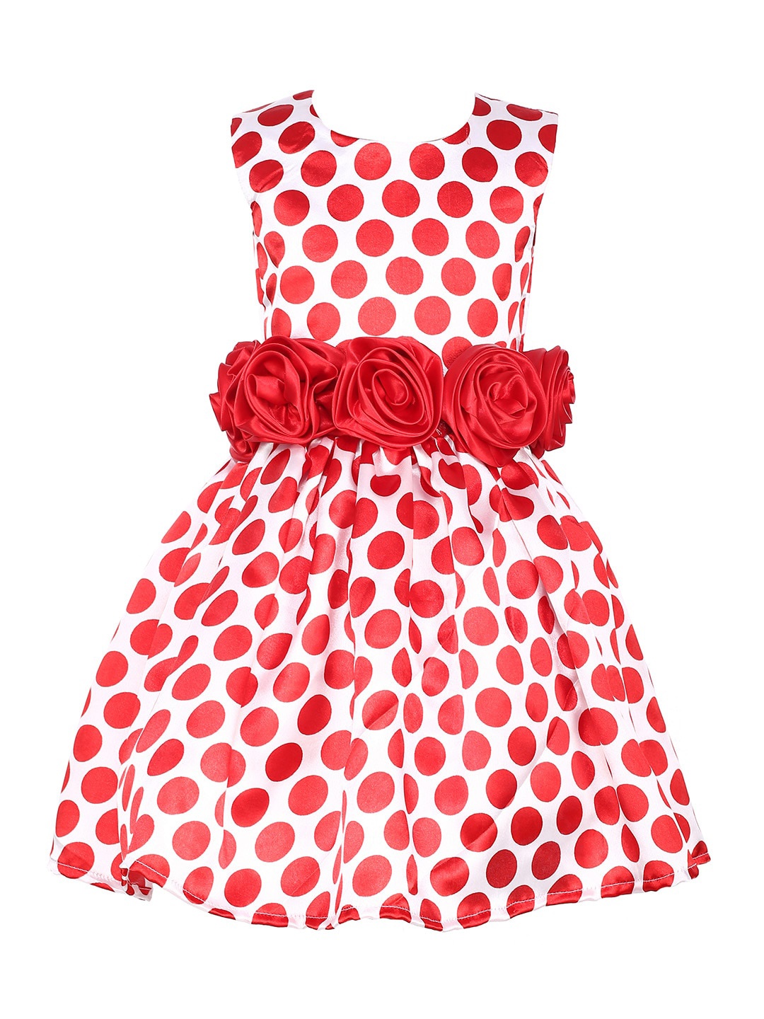 

Samsara Couture Girls Polka Dots Printed Satin Fit & Flare Dress, Red