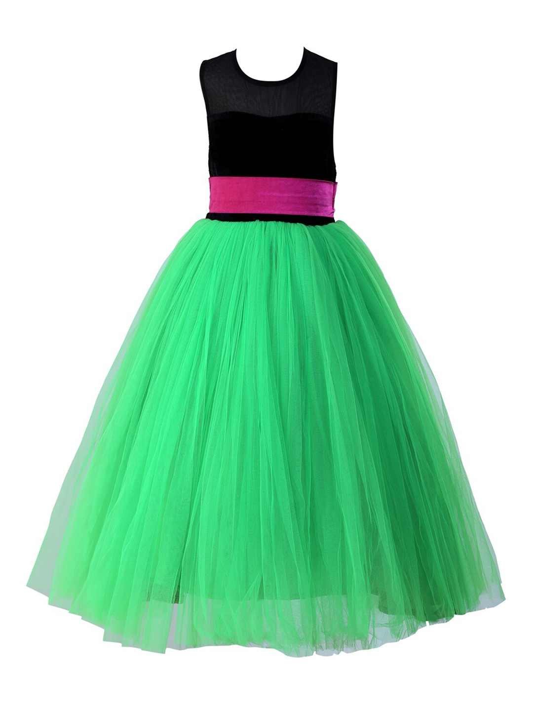 

Samsara Couture Girls Colourblocked Satin Dress, Green