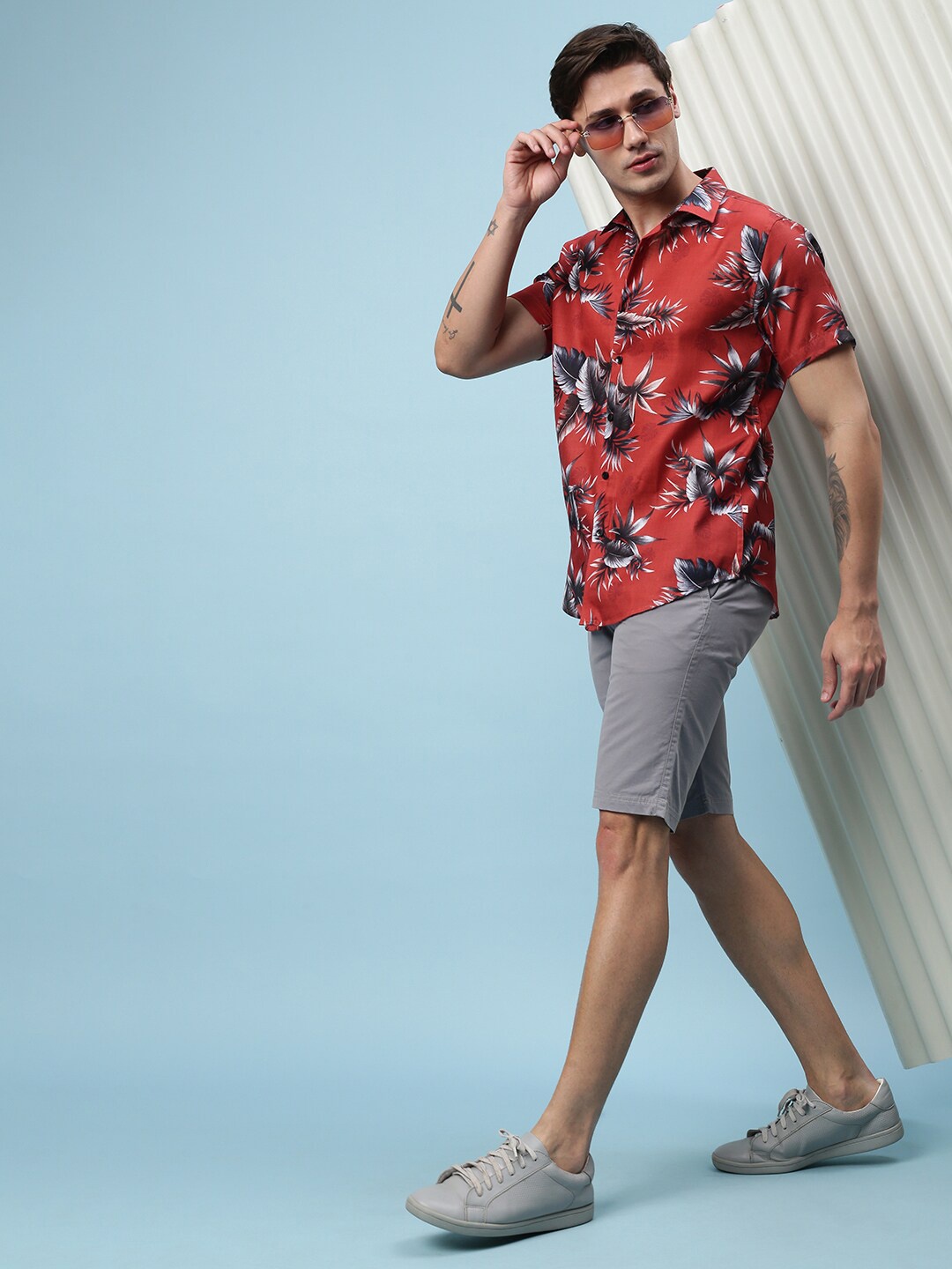 

VEIRDO Original Tropical Printed Cotton Casual Shirt, Brown
