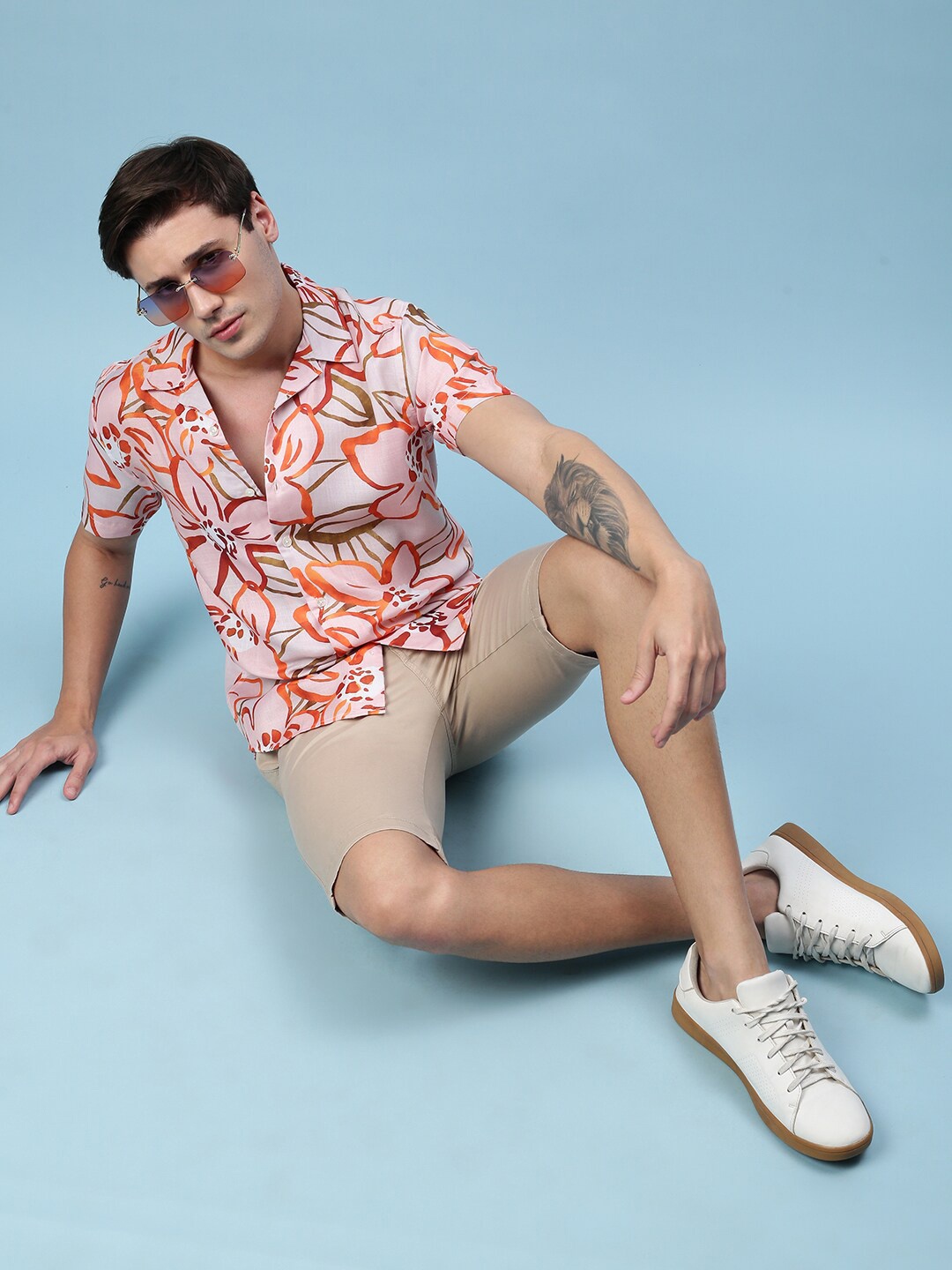 

VEIRDO Original Floral Printed Cotton Casual Shirt, White