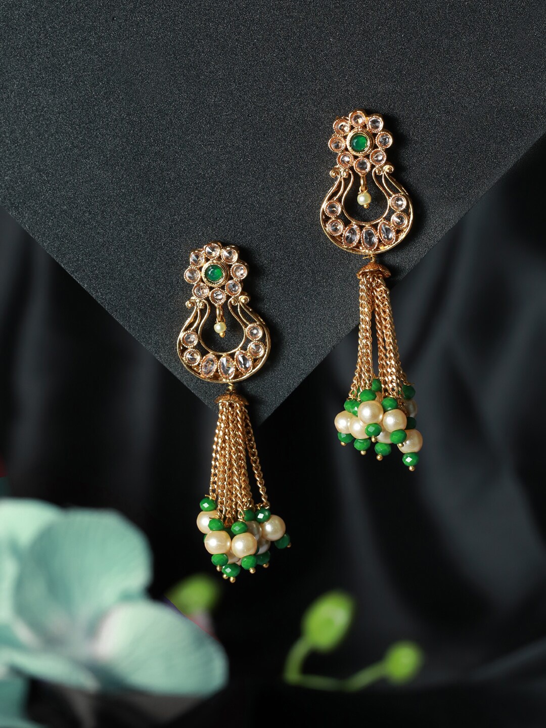 

Jazz and Sizzle Gold-Plated Contemporary Drop Earrings, Green