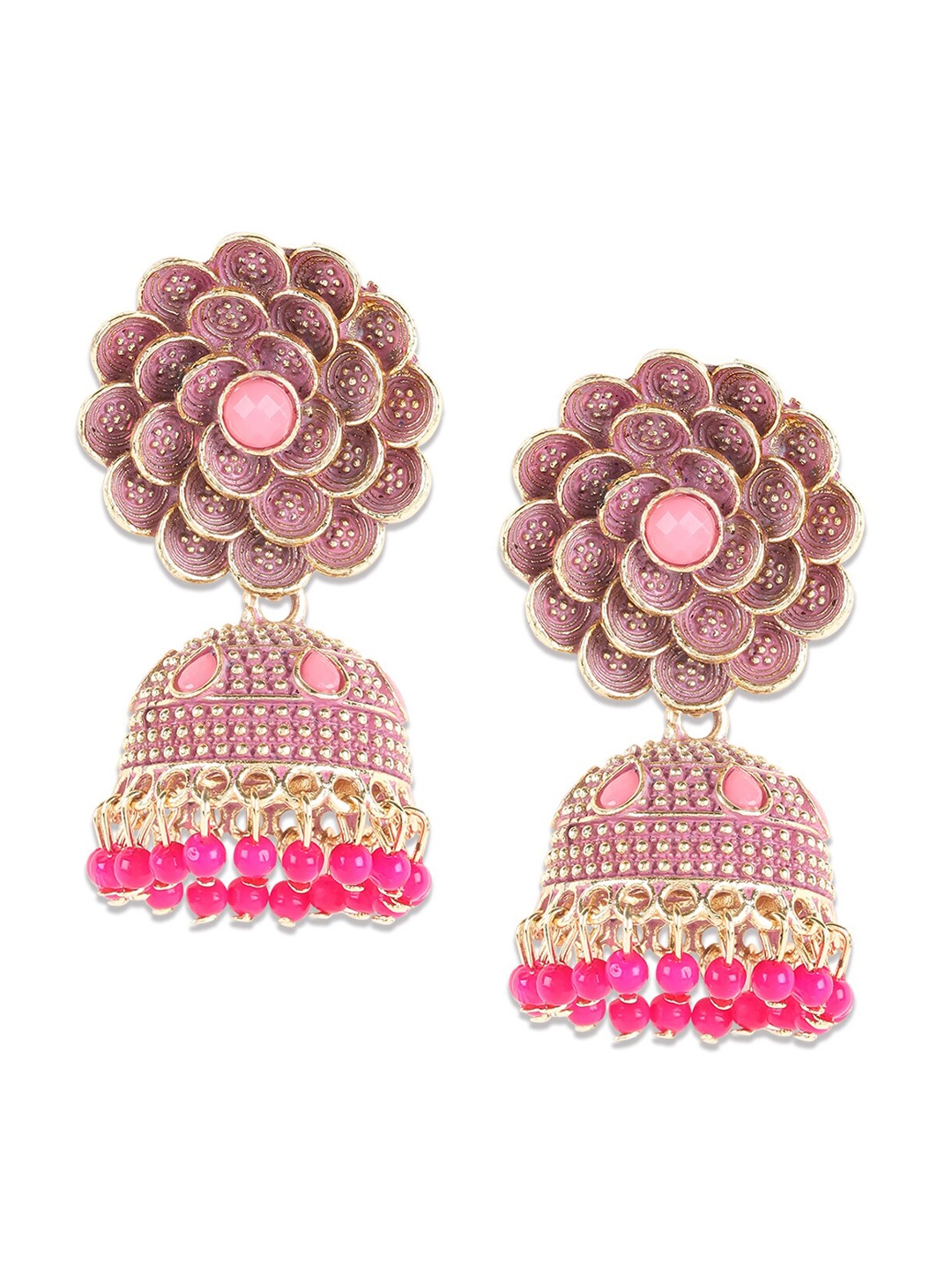 

Jazz and Sizzle Gold Plated Jhumkas, Pink