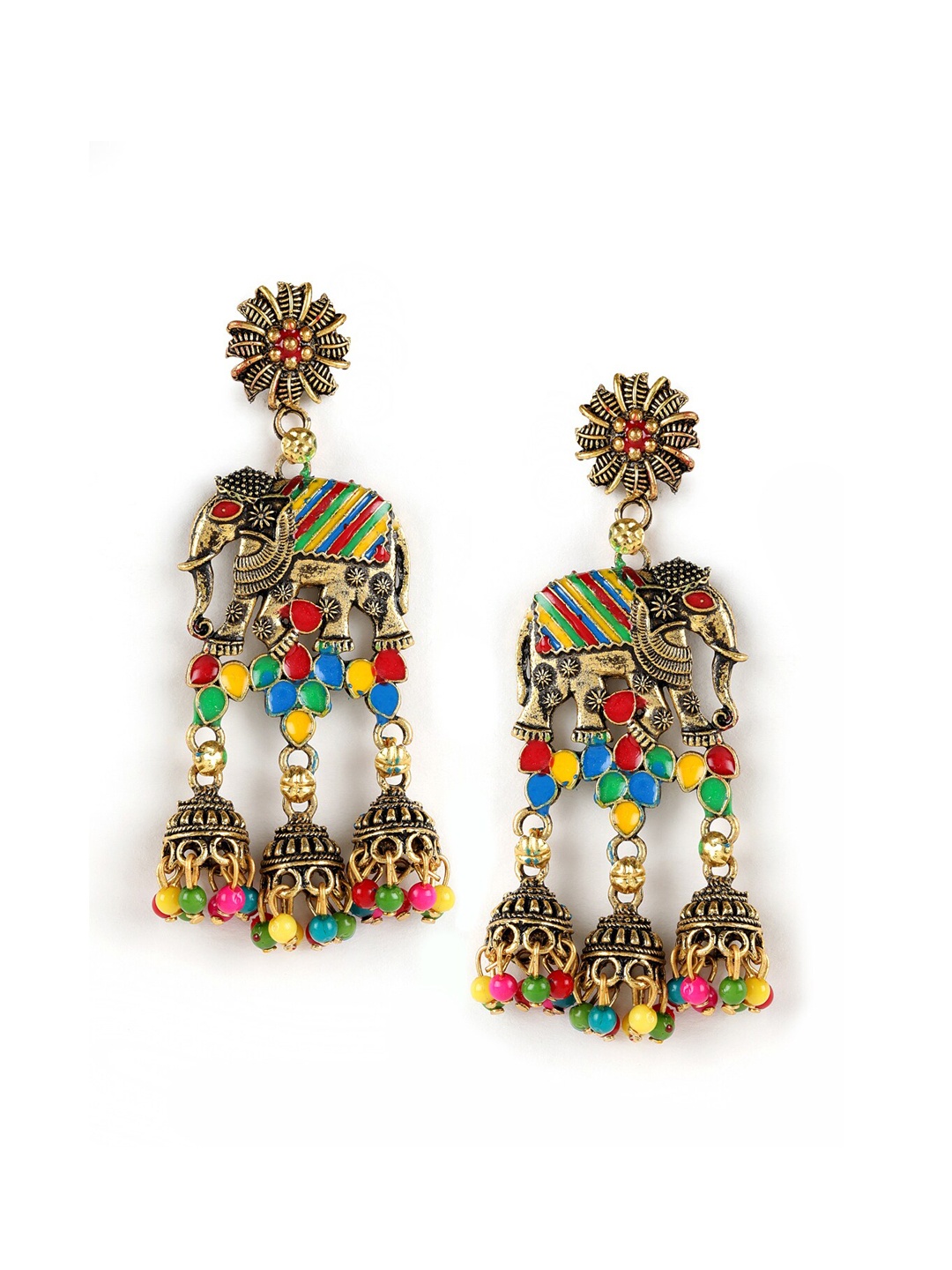 

Jazz and Sizzle Gold-Plated Elephant Shaped Enamelled Jhumkas Earring, Red