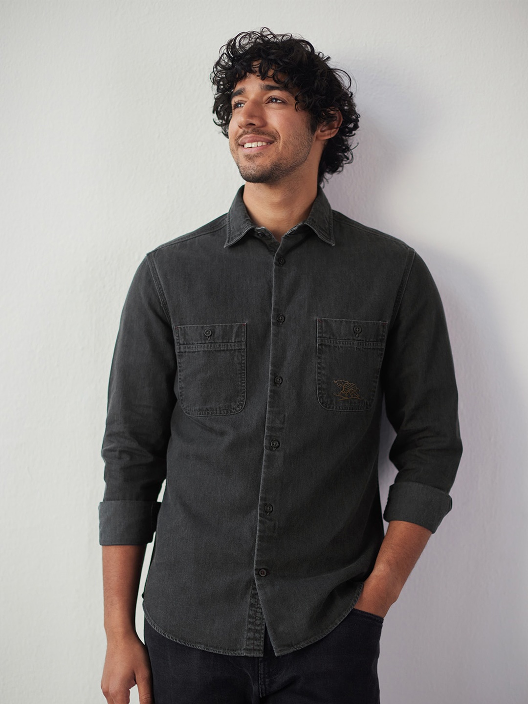 

Andamen Slim Fit Cotton Long Sleeves Casual Shirt, Black