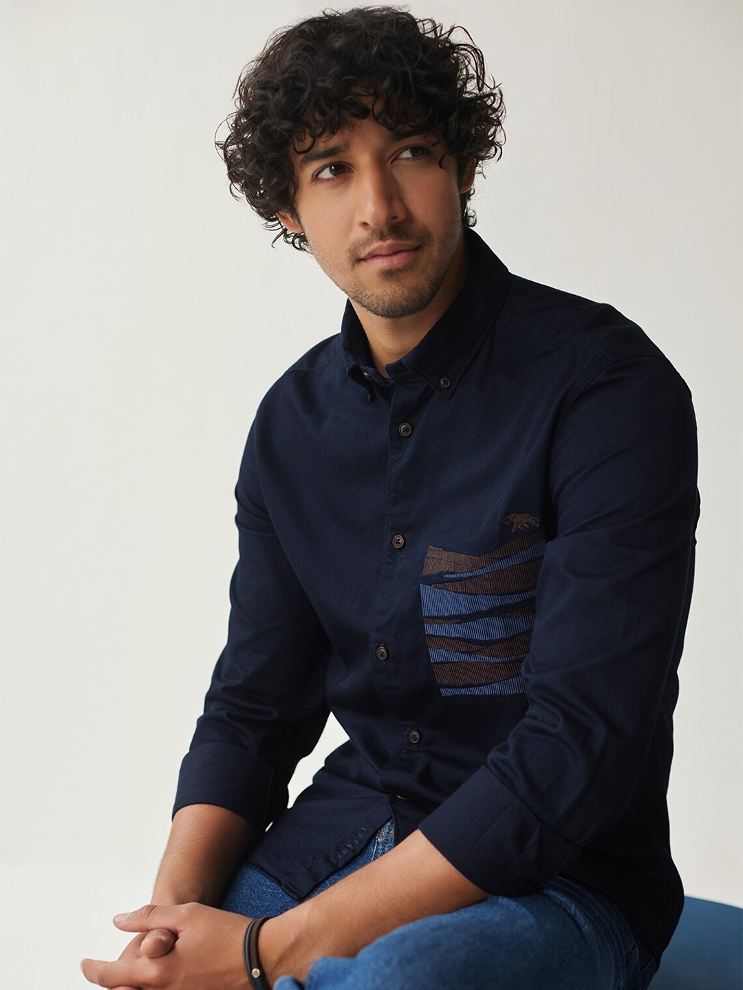 

Andamen Button-Down Collar Long Sleeves Casual Shirt, Navy blue