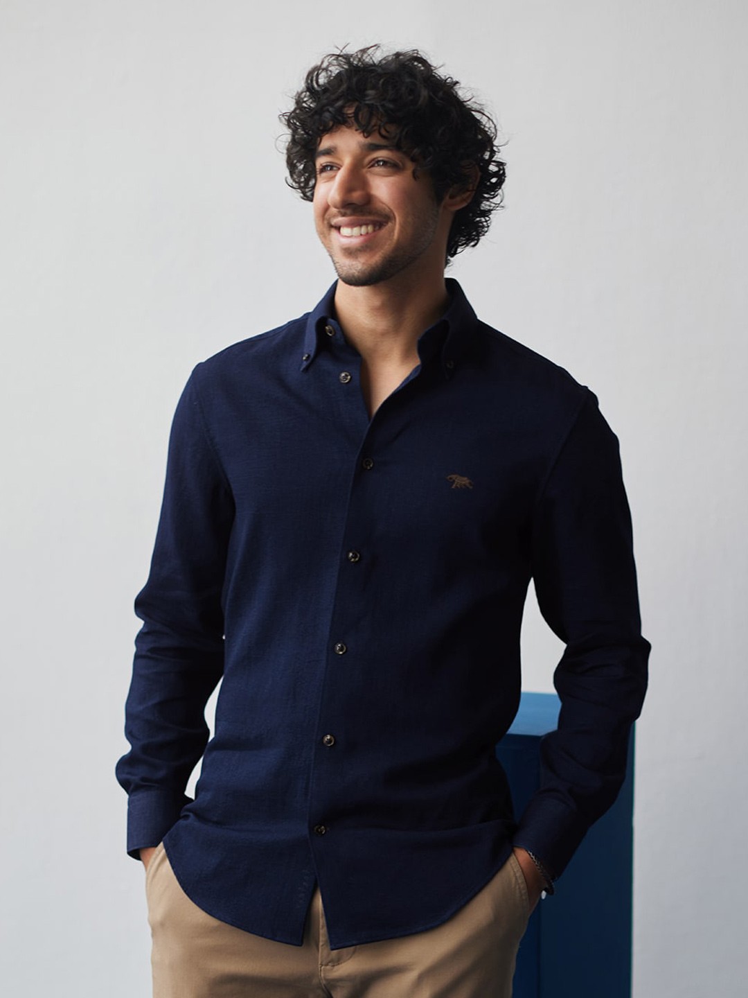 

Andamen Button-Down Collar Cotton Casual Shirt, Navy blue