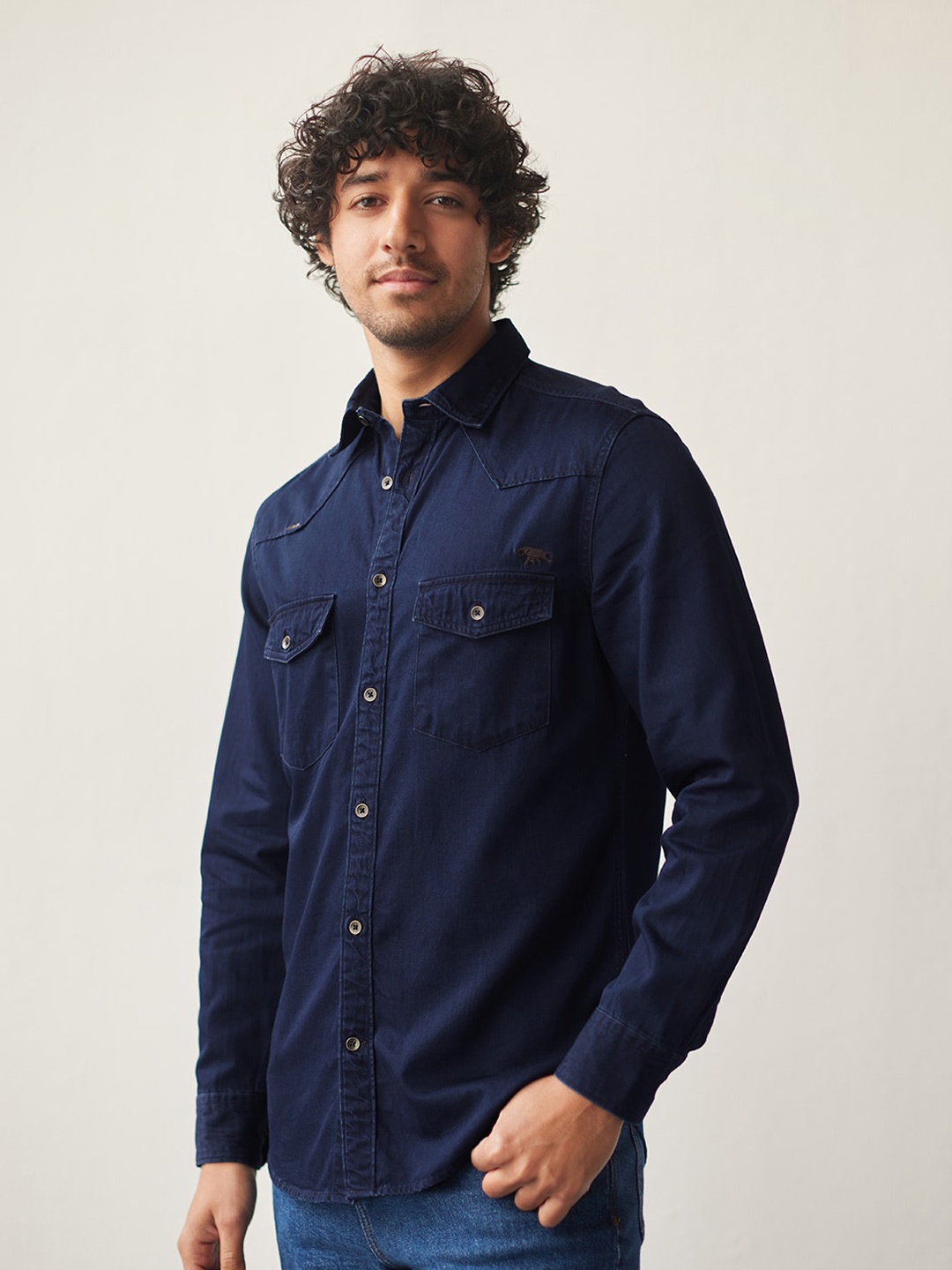 

Andamen Spread Collar Cotton Casual Shirt, Blue