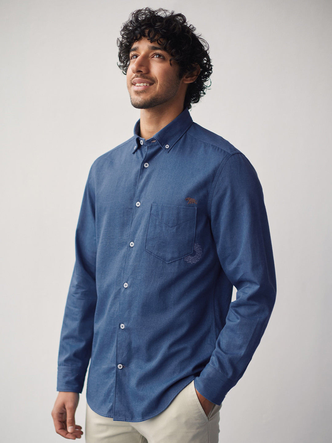

Andamen Button-Down Collar Cotton Casual Shirt, Blue