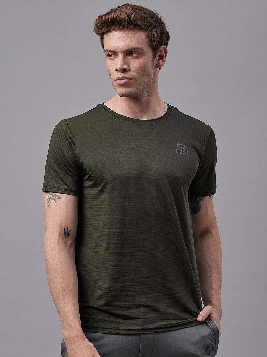 

Masch Sports Round Neck Training or Gym Dri Fit T-shirt, Olive