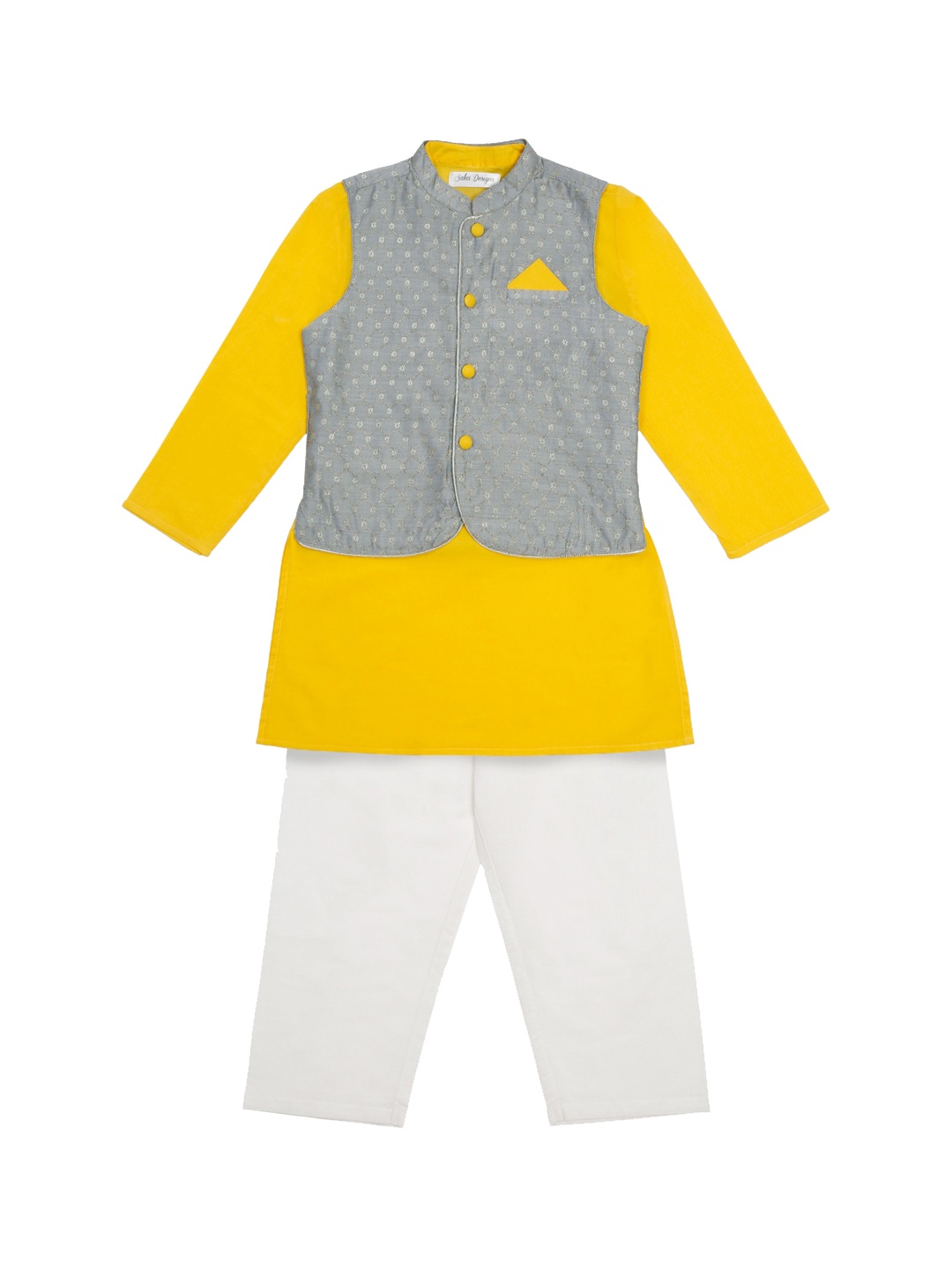 

SAKA DESIGNS Boys Straight Pure Cotton Kurta with Pyjamas & Nehru Jacket, Grey