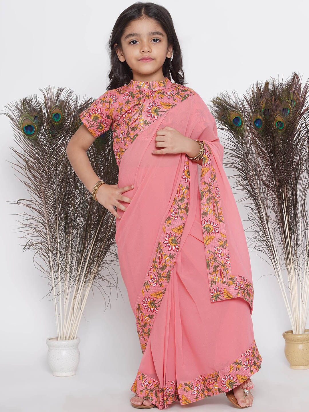 

Little Bansi Pure Georgette Ready to Wear Saree, Pink