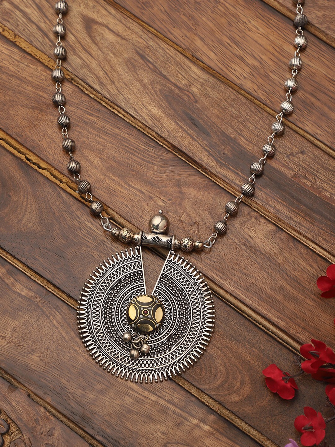 

VENI Silver-Plated German Silver Oxidised Necklace, Red