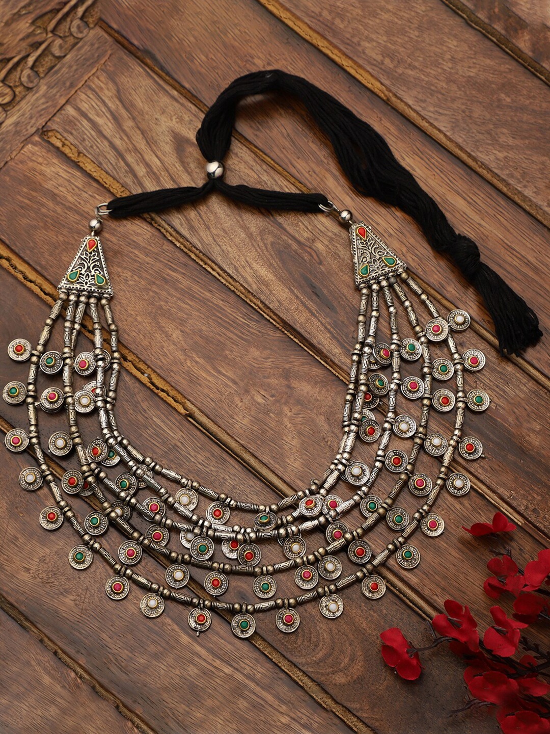 

VENI Silver-Plated German Silver Oxidised Necklace, White