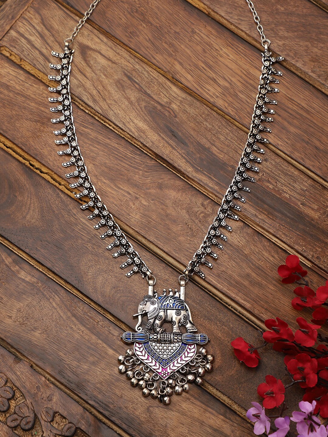 

VENI Silver-Plated German Silver Oxidised Necklace, Blue