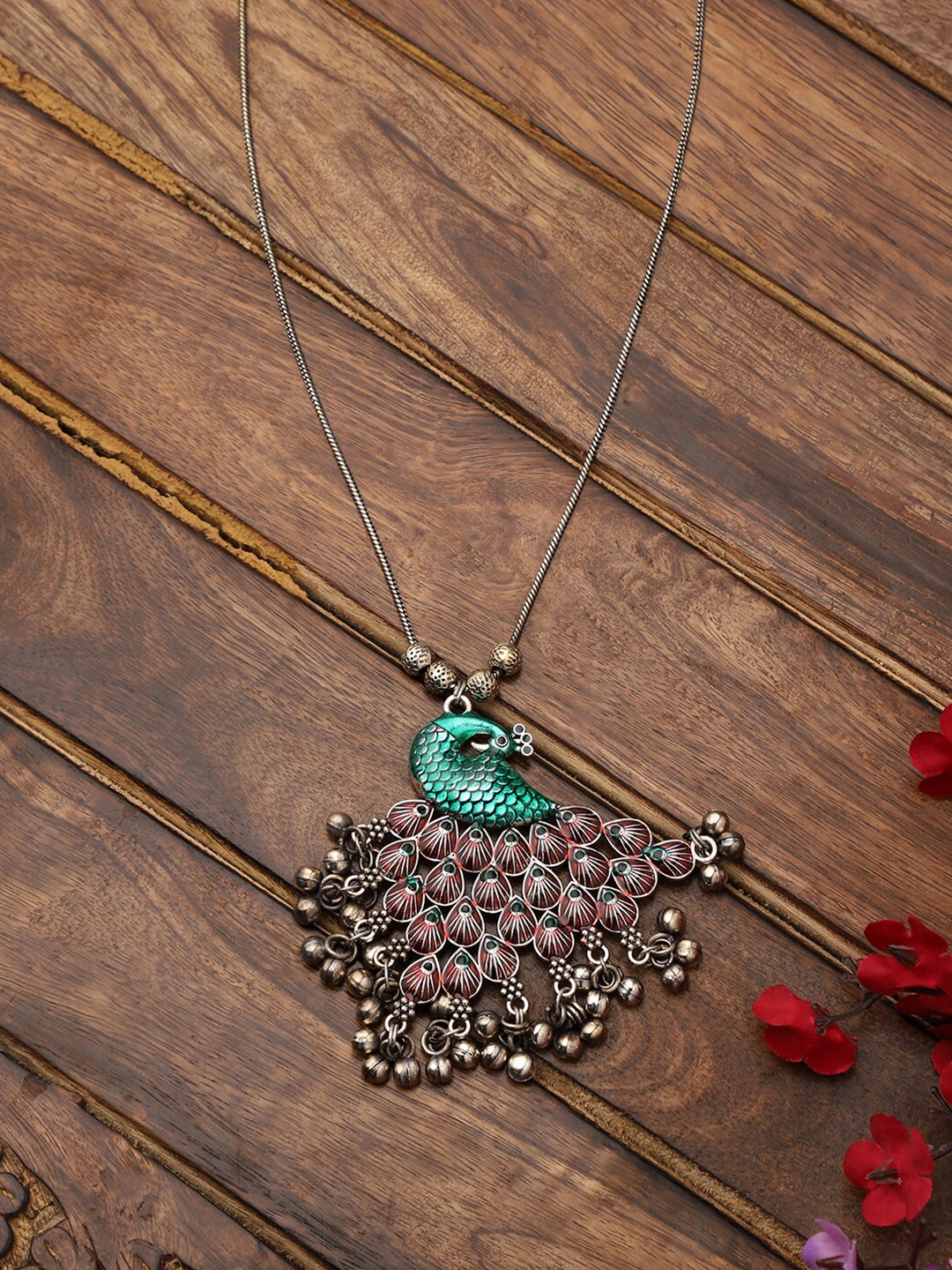 

VENI Silver-Plated German Silver Oxidised Necklace, Red