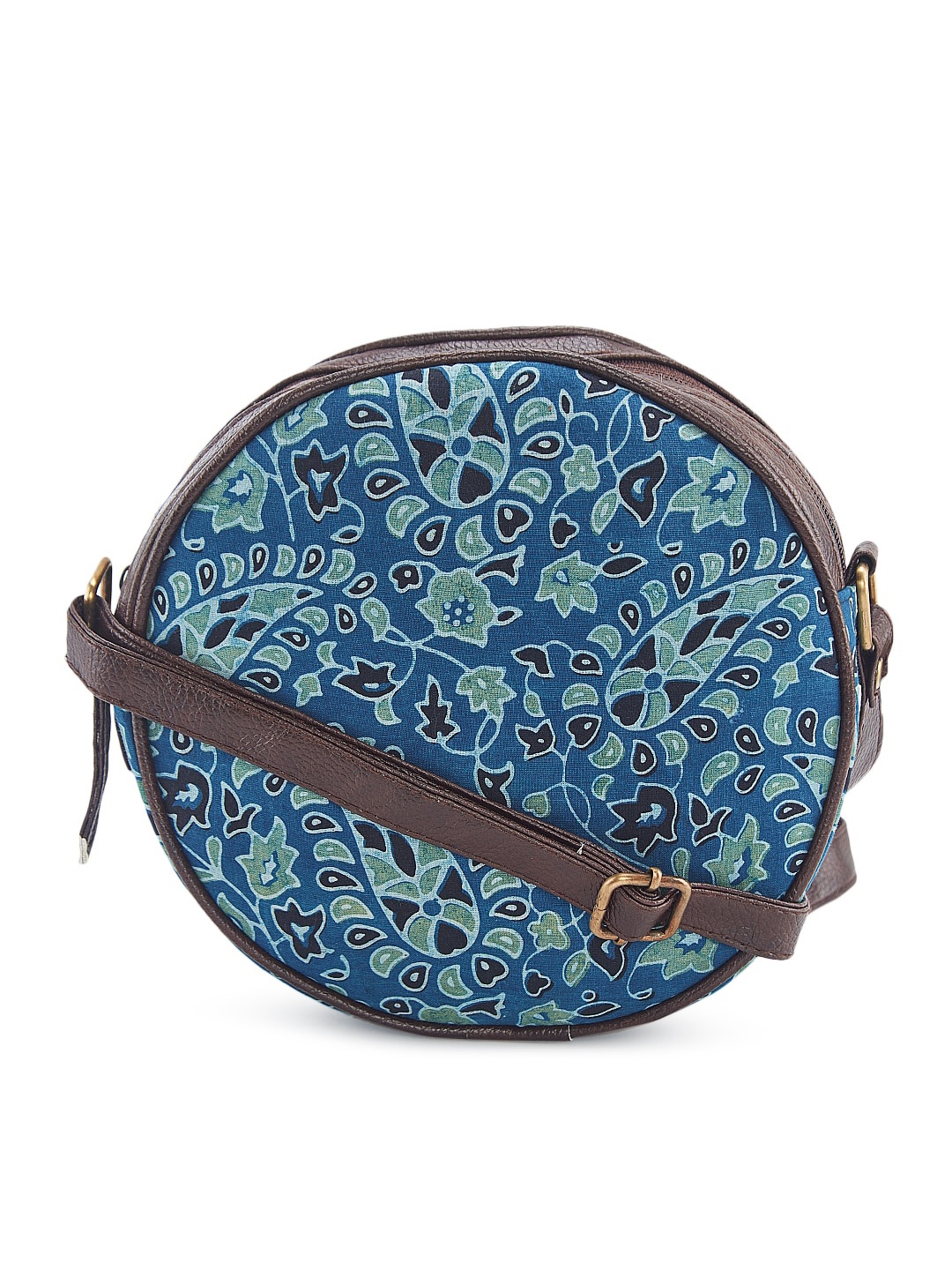 

NEPRI Ethnic Motifs Printed Half Moon Sling Bag, Blue