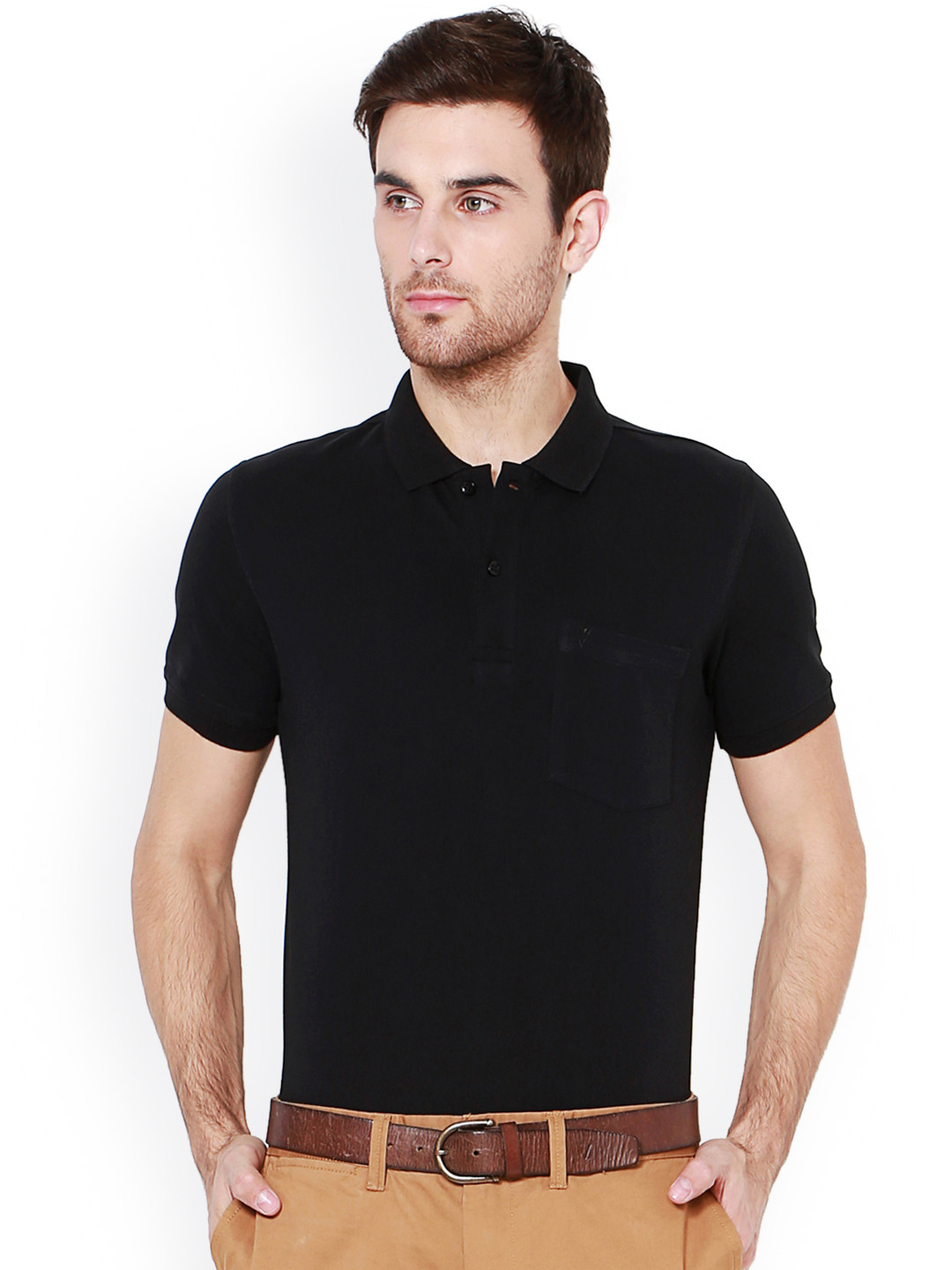 

Van Heusen Men Black Solid Polo Collar T-shirt