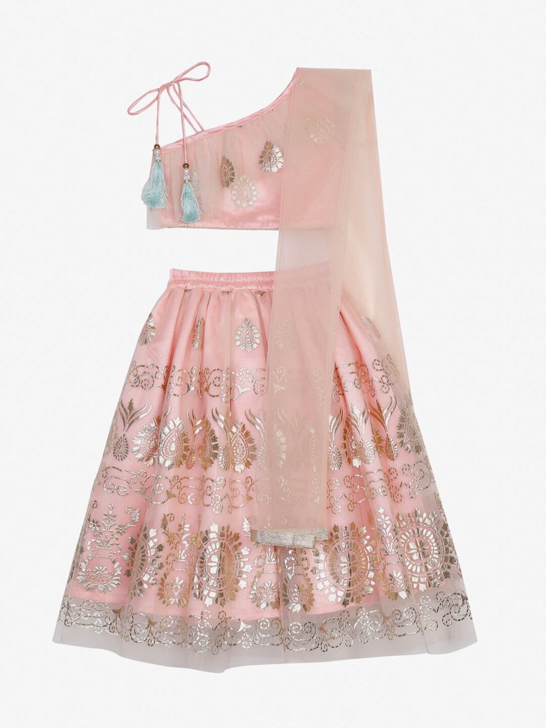

SAKA DESIGNS Girls Foil Print Ready to Wear Lehenga Choli With Dupatta, Pink