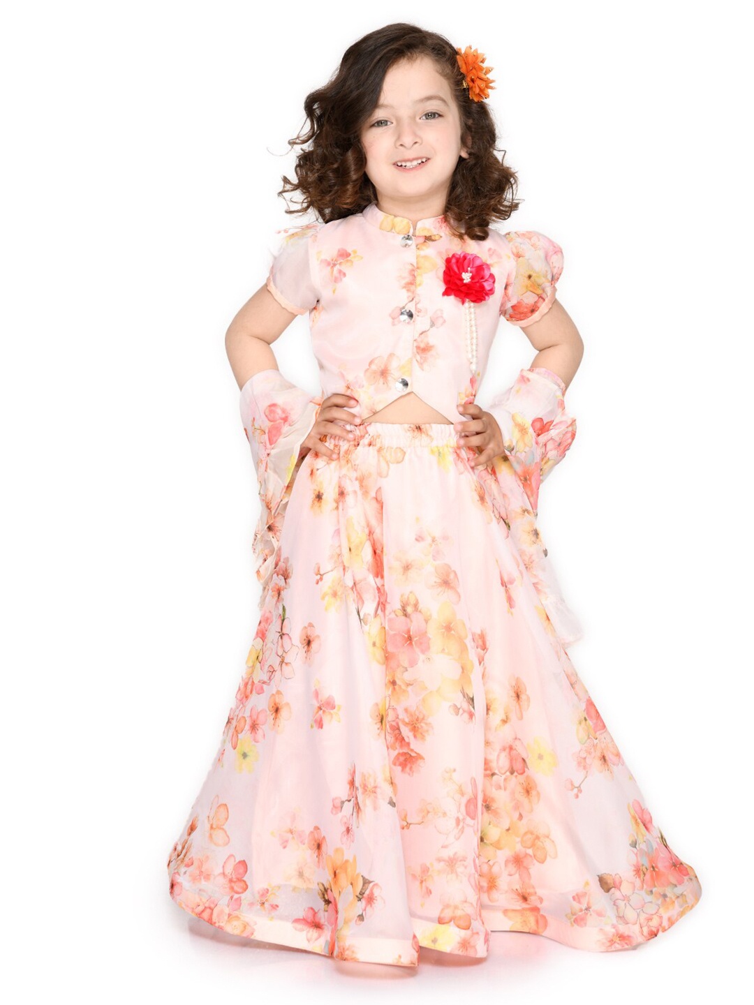 

SAKA DESIGNS Girls Floral Printed Ready to Wear Lehenga Choli With Dupatta, Cream