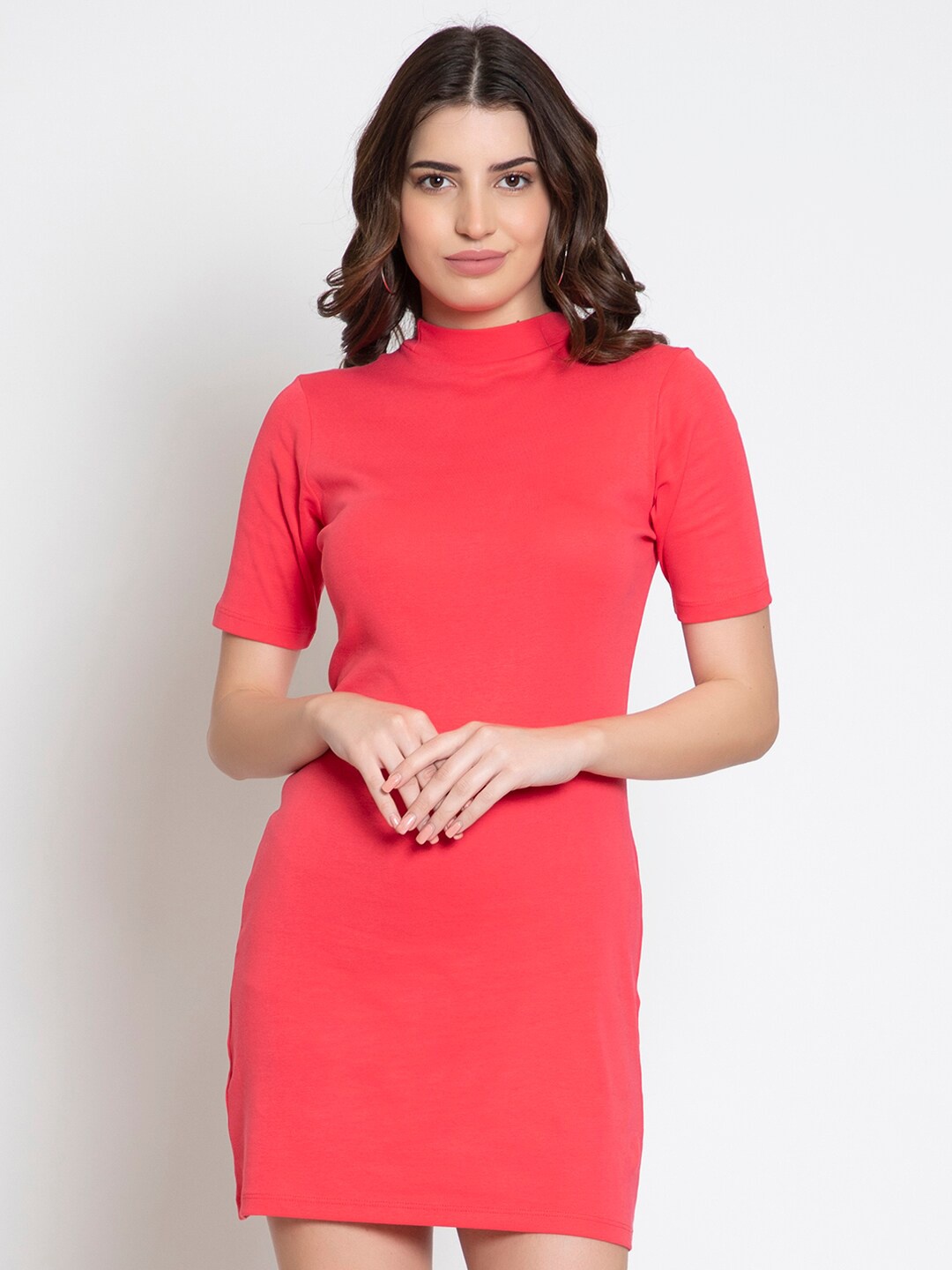 

FEMEA Mock Neck Mini Sheath Dress, Rose