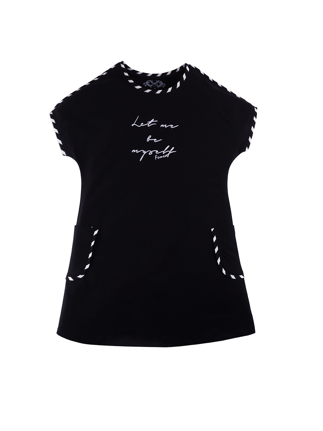 

FEMEA Girls Typography Printed Pure Cotton Nightdress, Black