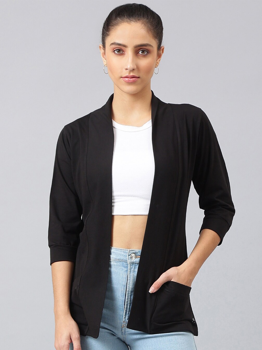 

FEMEA Long Sleeves Open Front Shrug, Black