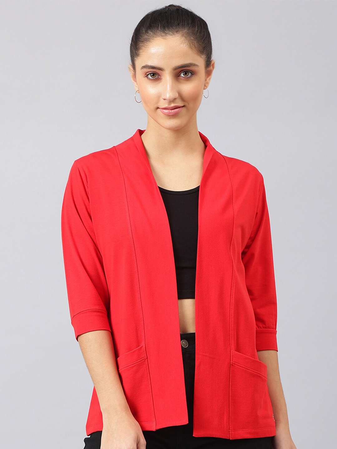 

FEMEA Long Sleeves Open Front Shrug, Red