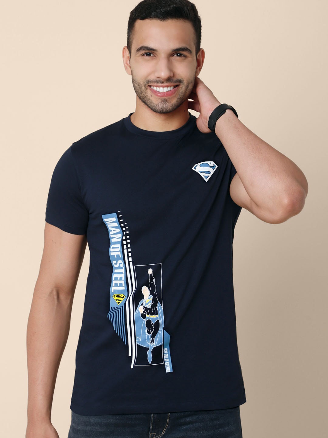 

Free Authority Superman Printed Pure Cotton T-Shirt, Navy blue