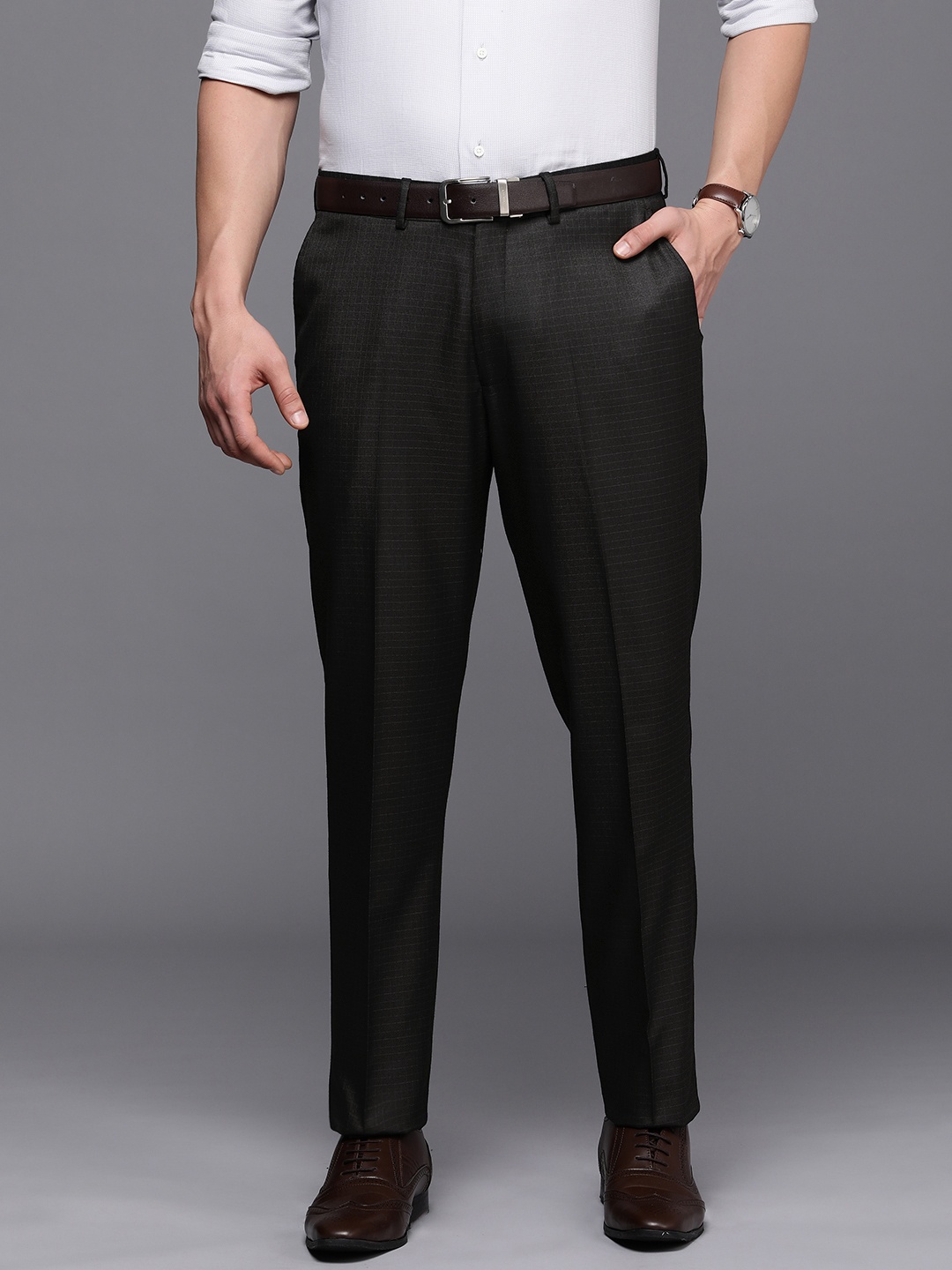 

Theme Smart Checked Slim Fit Formal Trousers, Black