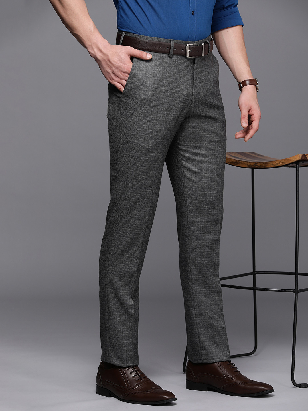 

Theme Smart Checked Slim Fit Formal Trousers, Grey