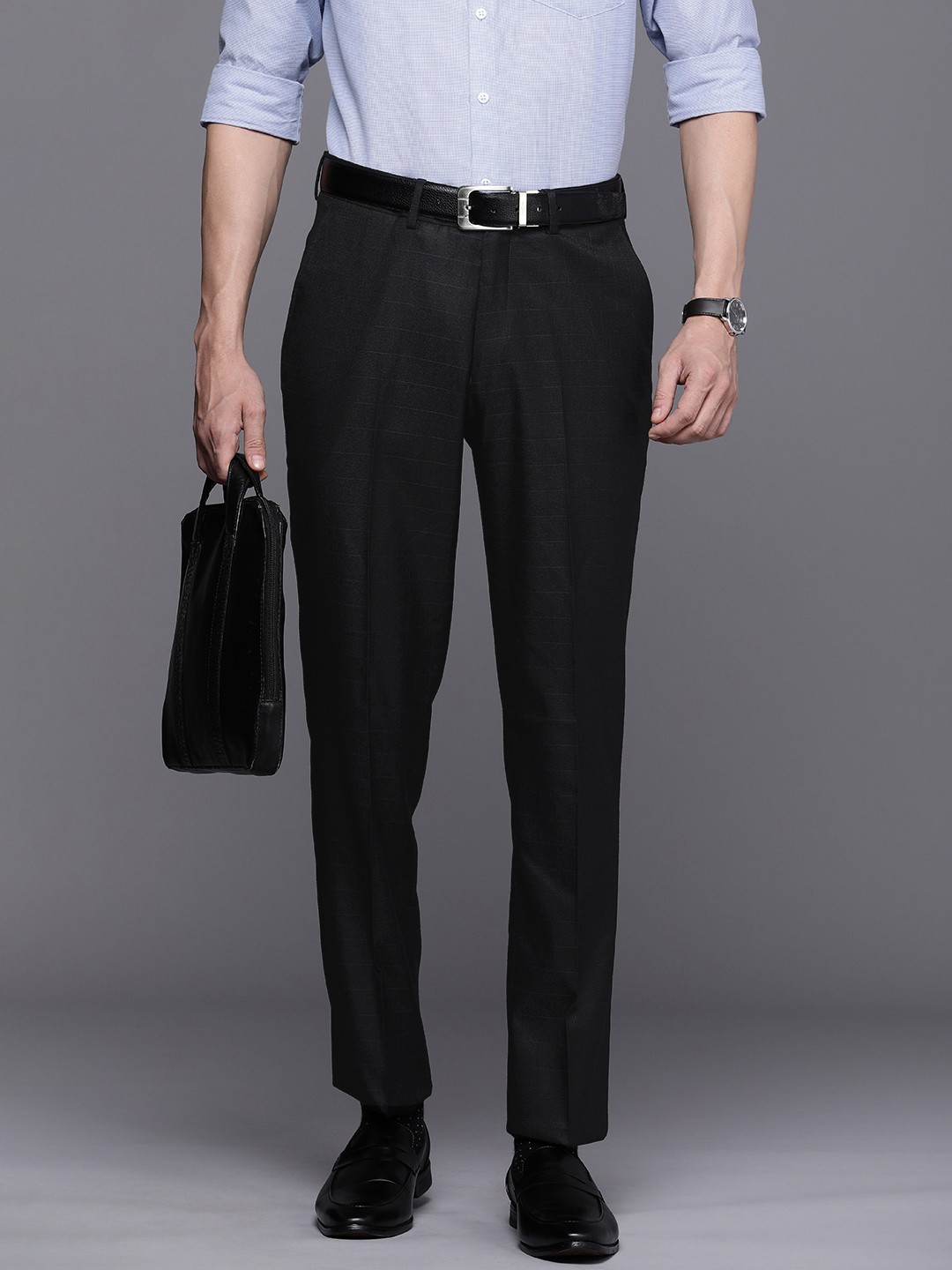 

Theme Smart Checked Slim Fit Trousers, Black