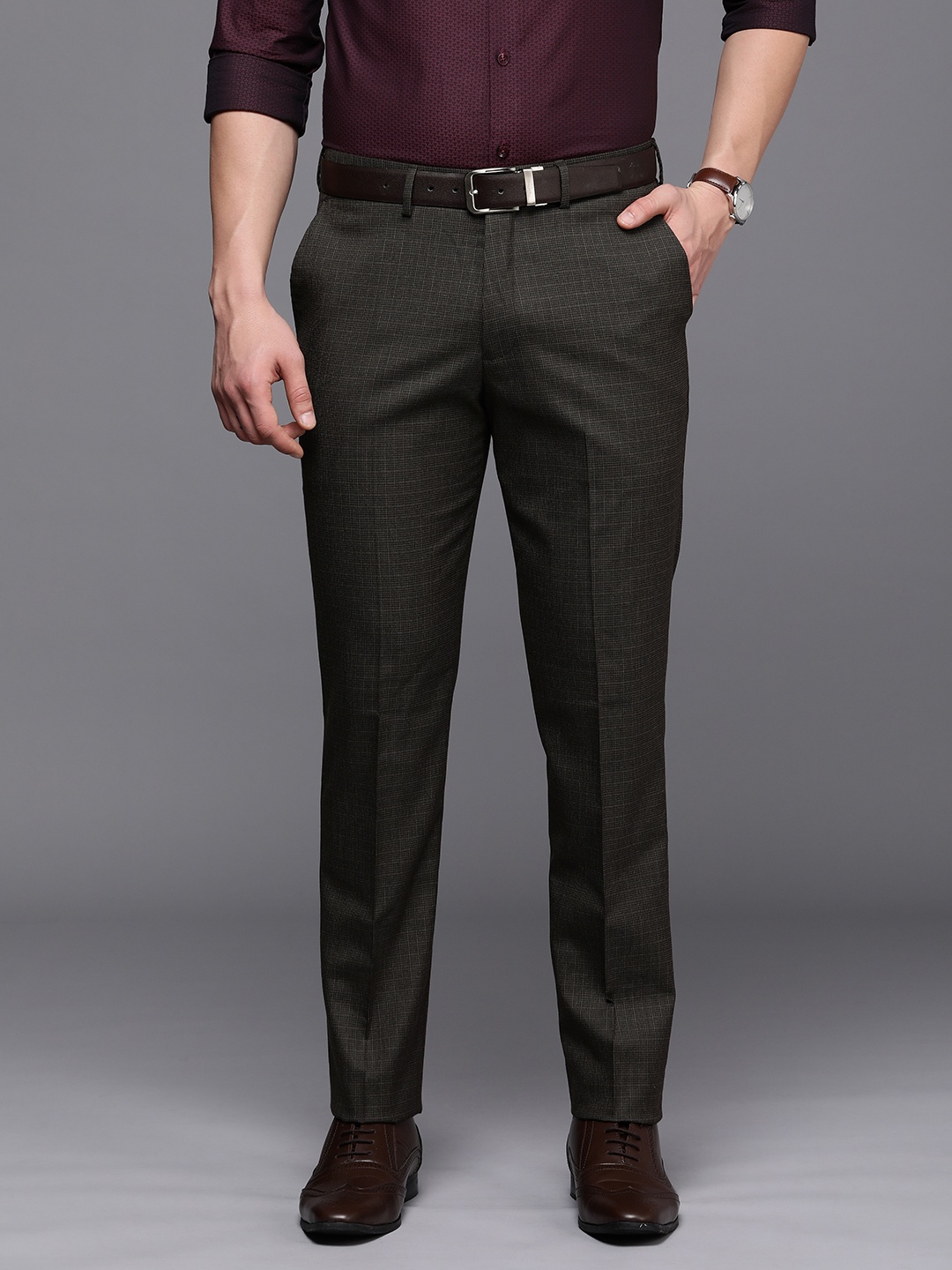 

Theme Smart Checked Slim Fit Formal Trousers, Brown