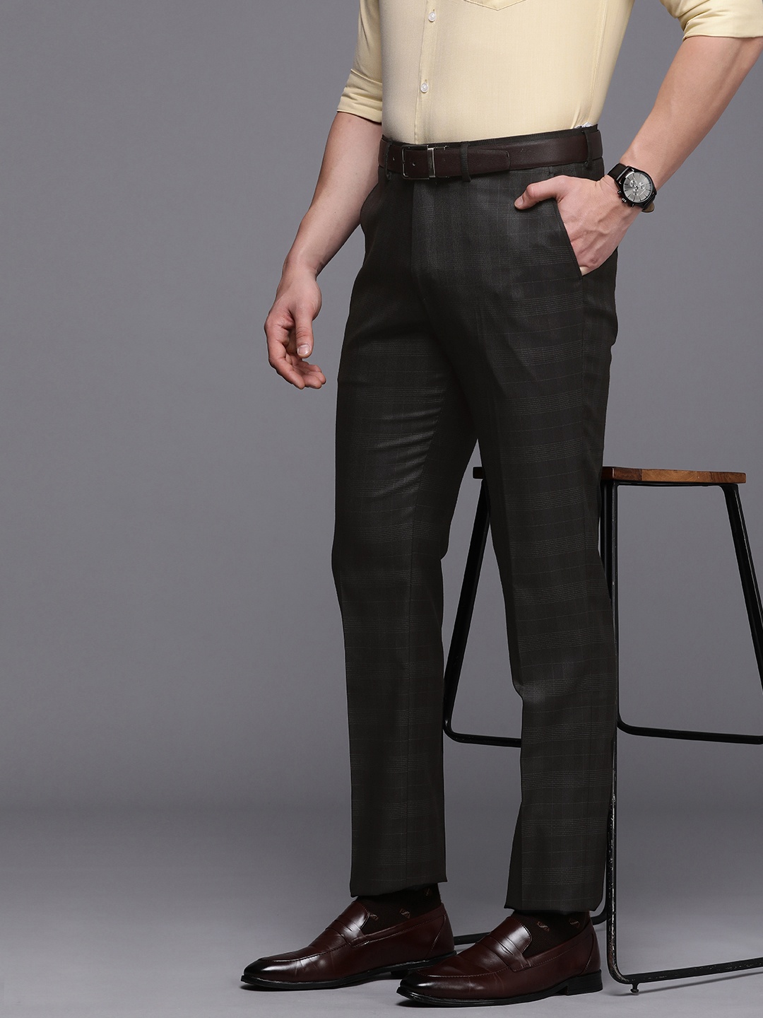 

Theme Smart Checked Slim Fit Formal Trousers, Brown