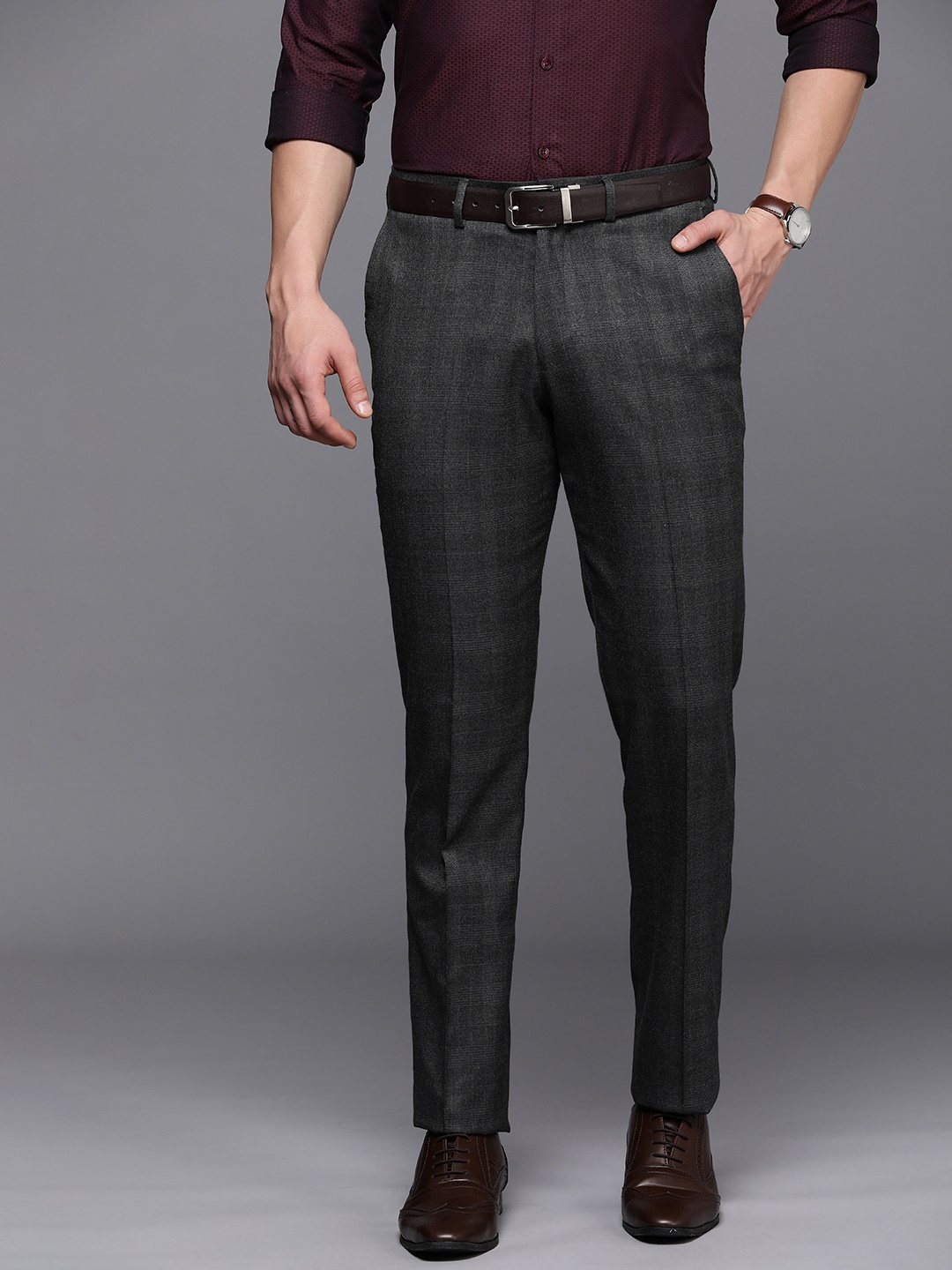 

Theme Smart Checked Slim Fit Formal Trousers, Grey