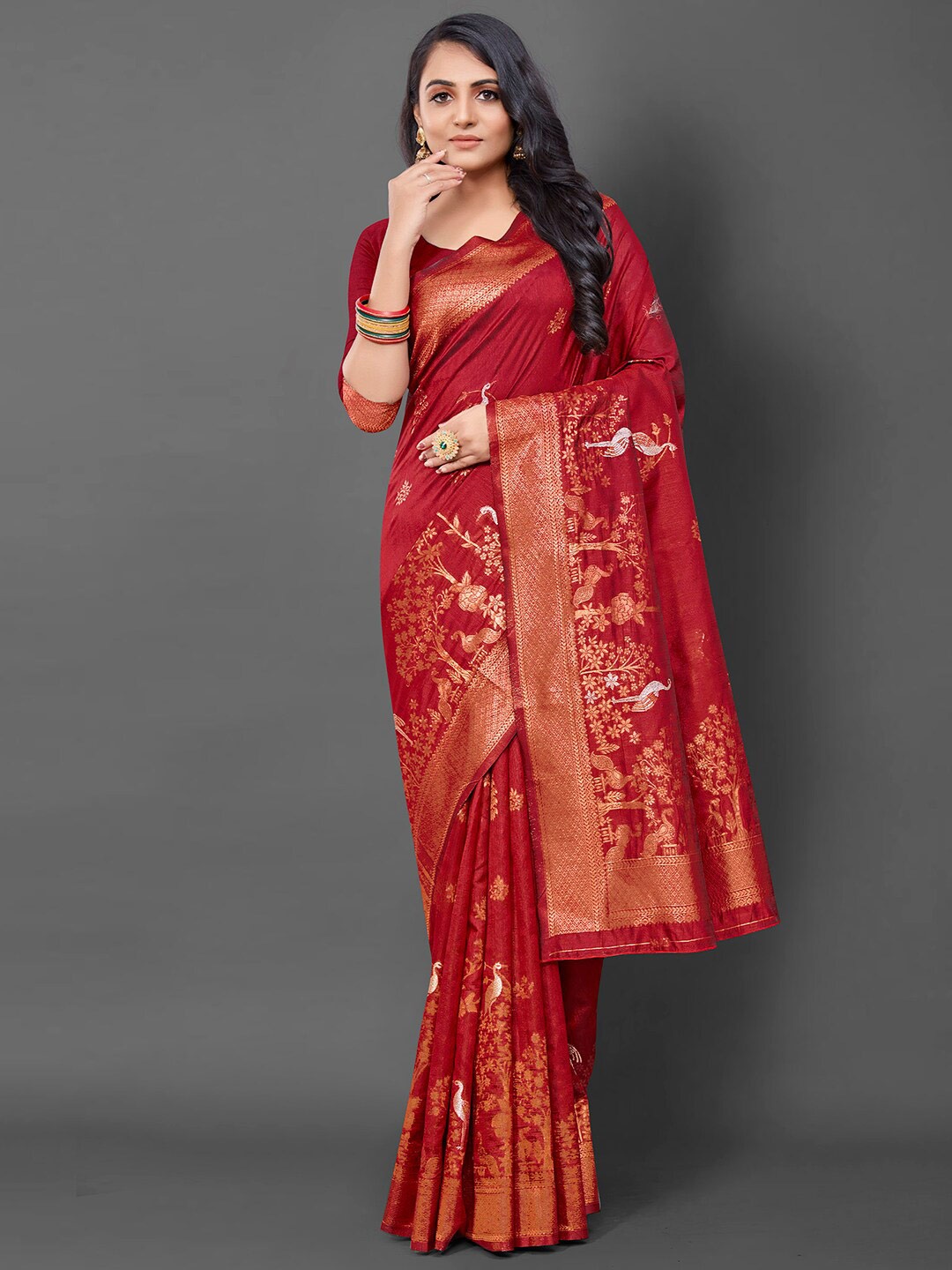 

Mitera Ethnic Motifs Woven Design Silk Blend Banarasi Saree, Maroon