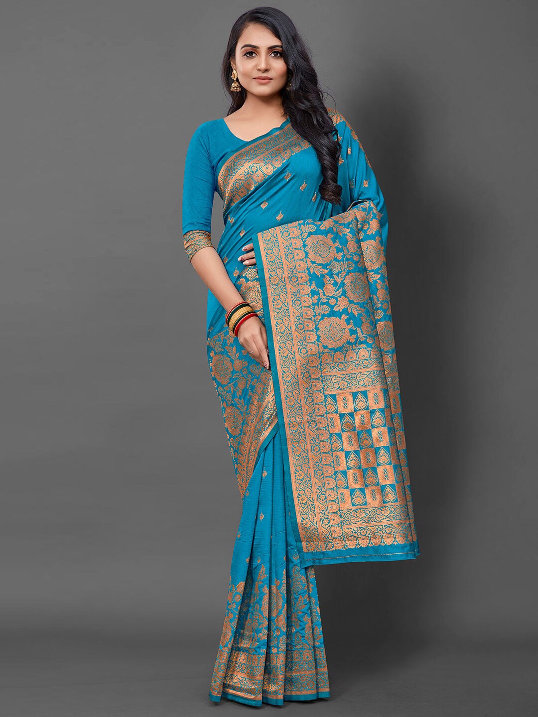 

Mitera Ethnic Motifs Woven Design Banarasi Saree, Blue