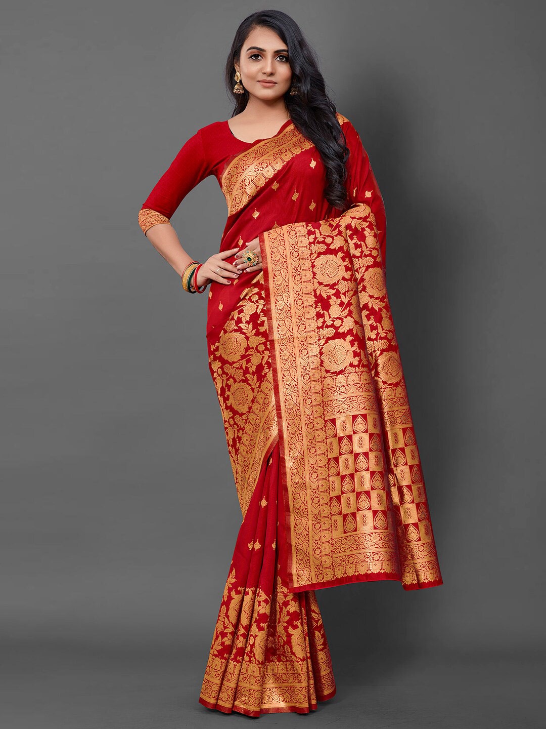 

Mitera Ethnic Motif Woven Design Banarasi Saree, Red