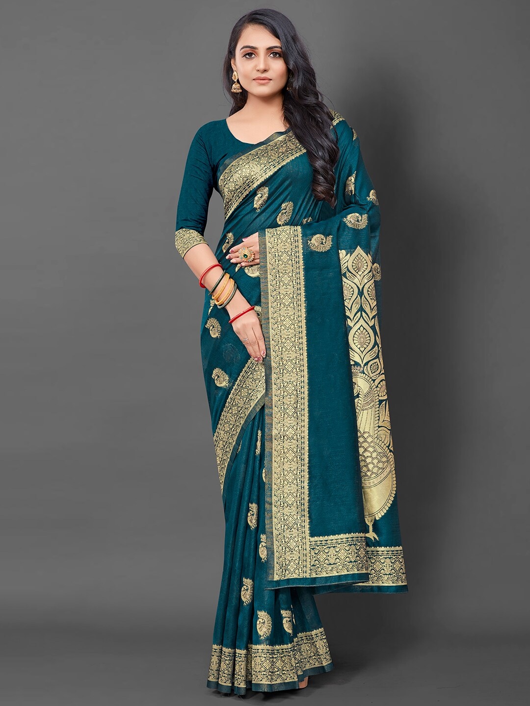 

Mitera Ethnic Motifs Banarasi Saree, Teal