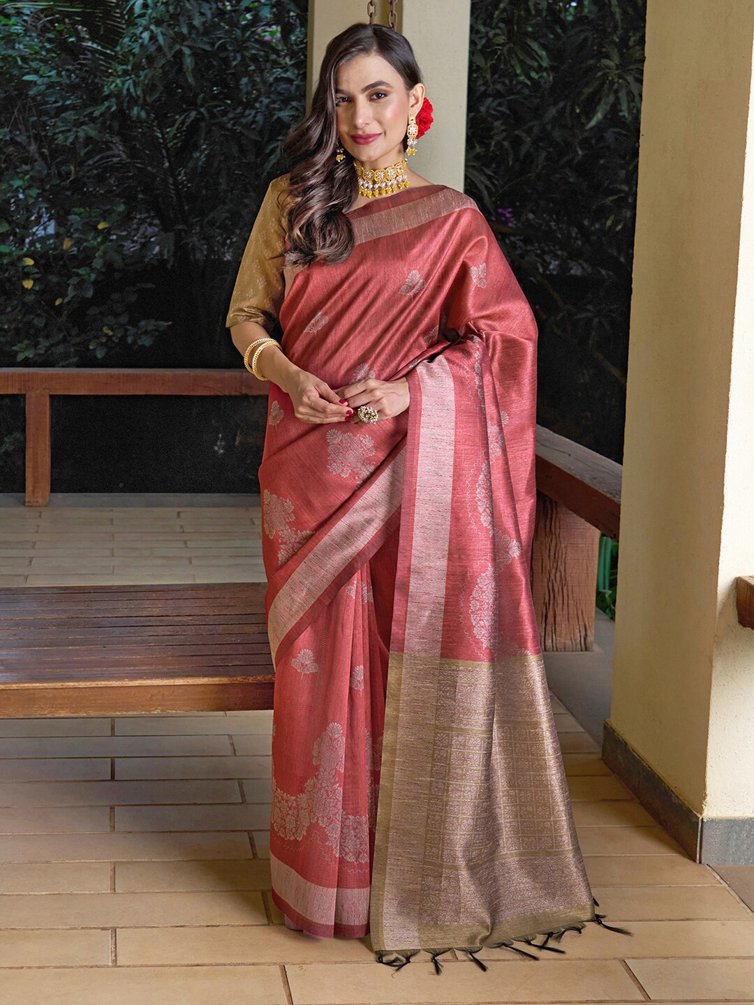 

Saree mall Ethnic Motifs Printed Silk Blend Saree, Pink
