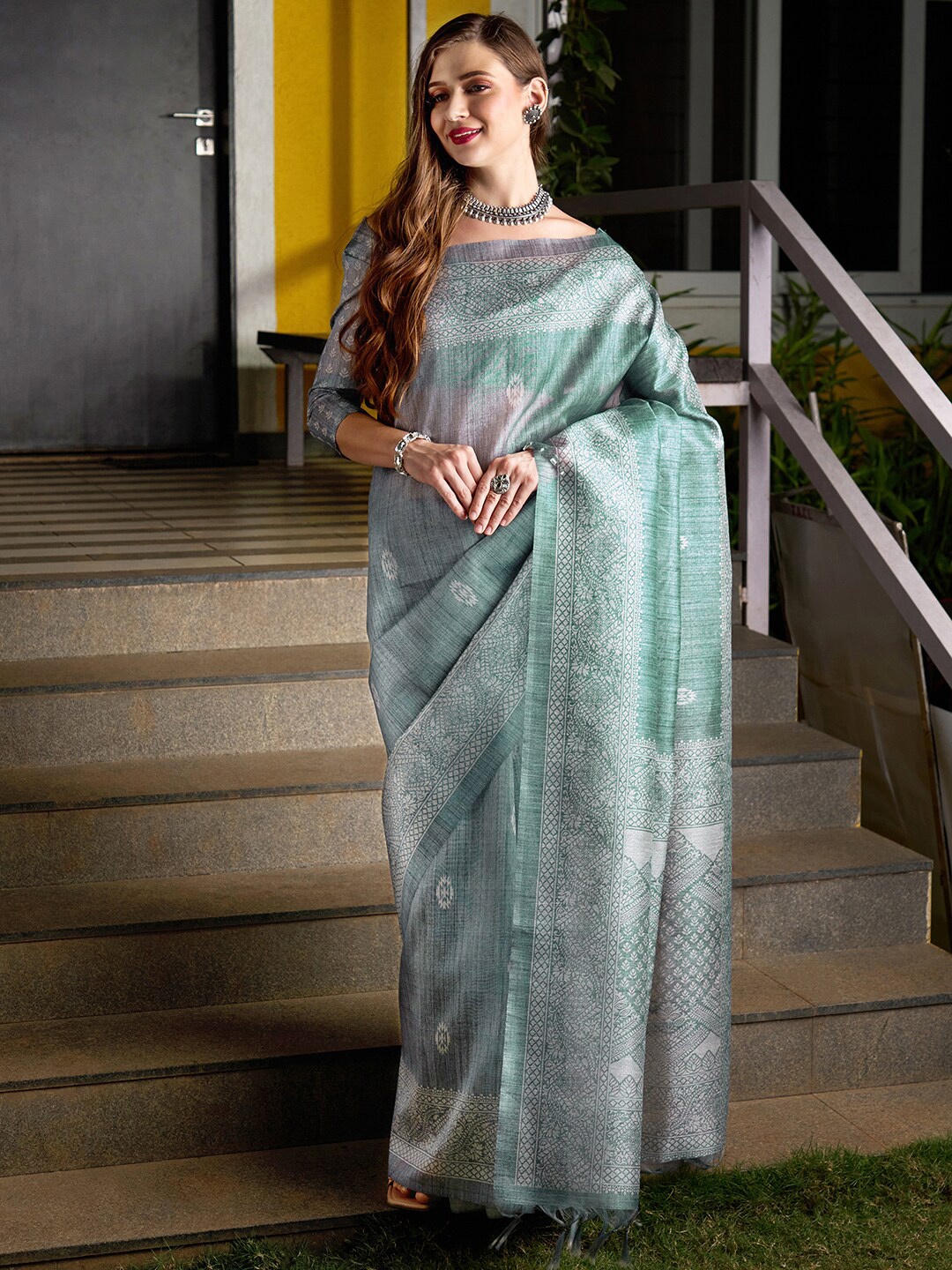 

Saree mall Ethinic Motifs Printed Bagh Sarees, Green