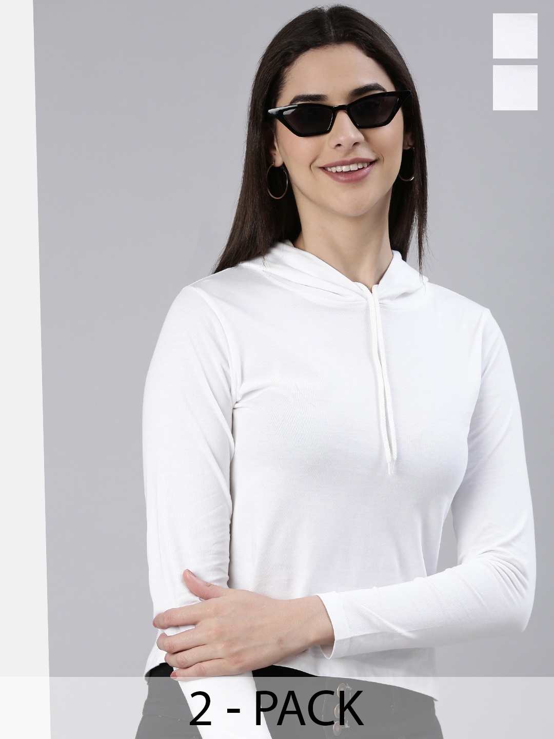 

Kryptic Pack of 2 Hooded Slim Fit Cotton Crop T-shirts, White