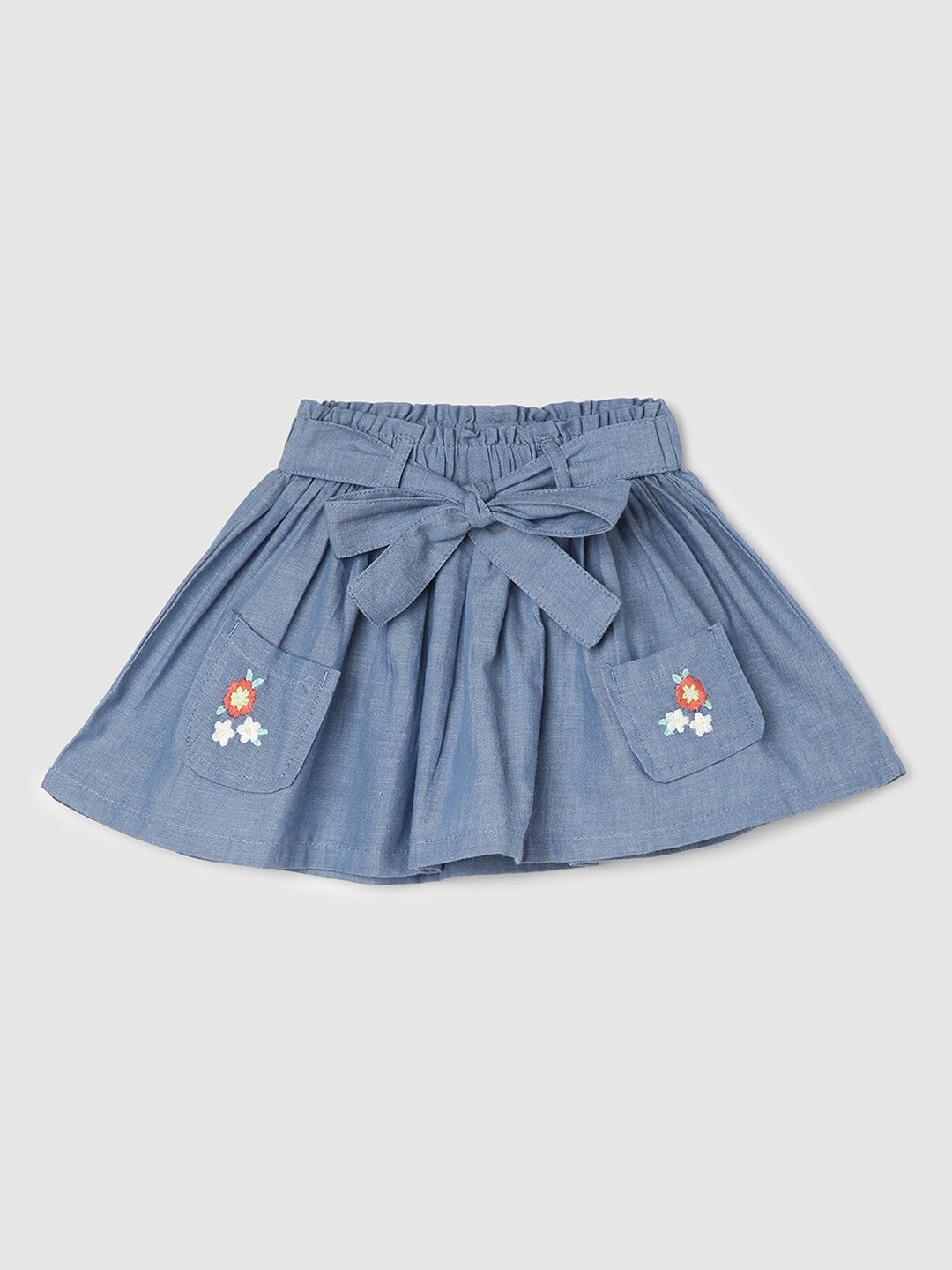 

max Girls Embroidered Pure Cotton A-Line Mini Skirt, Blue