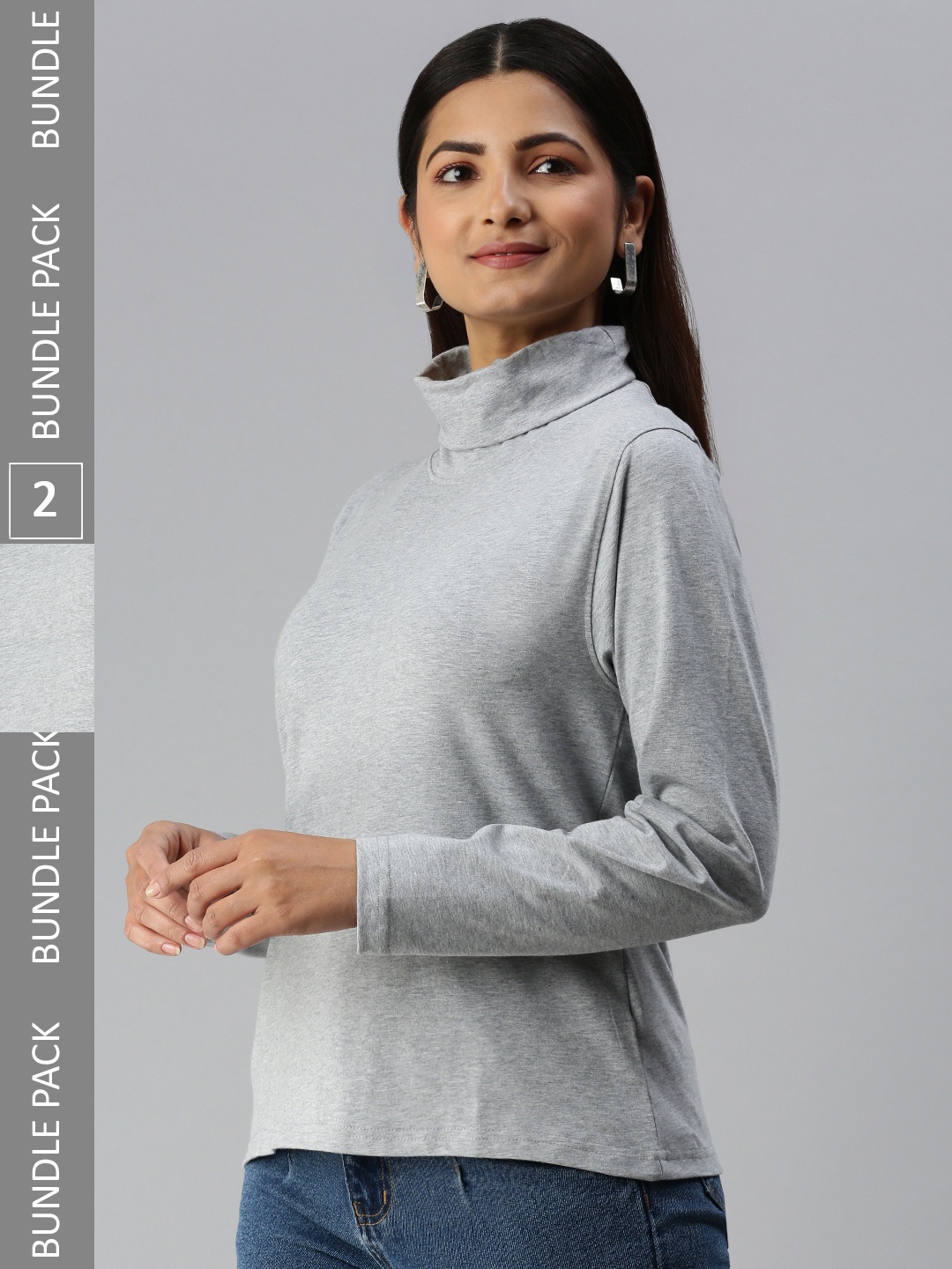

Kryptic Pack Of 2 High Neck Cotton Slim Fit T-shirt, Grey