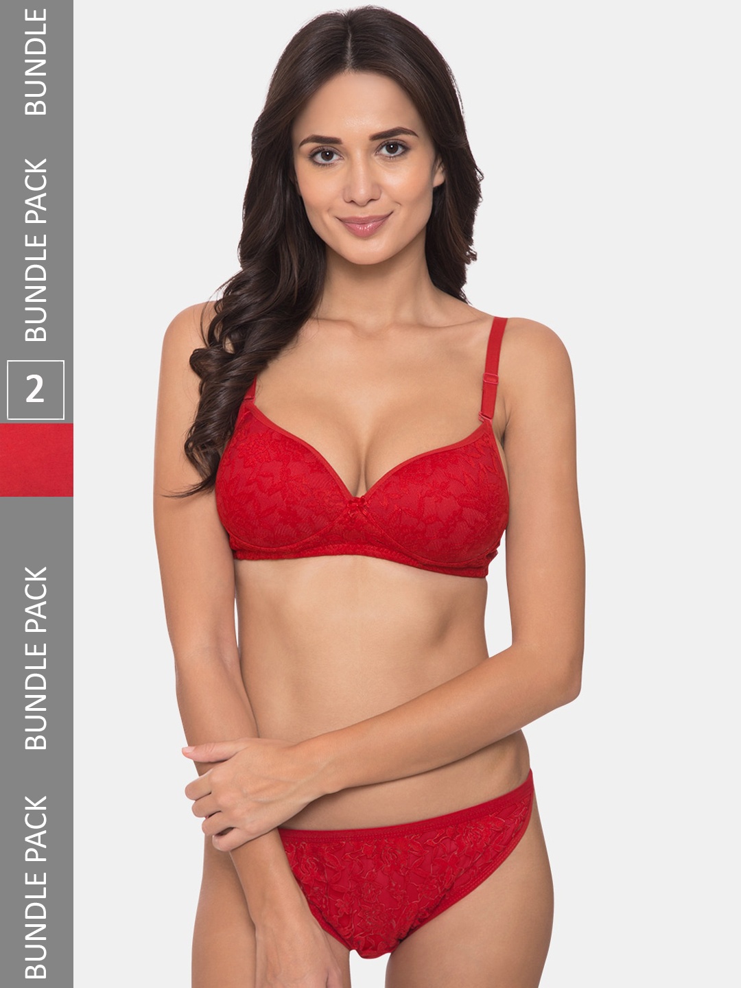 

KOMLI Pack Of 2 Heavily Padded Cotton Lingerie Set K-905-2PC-RD, Red