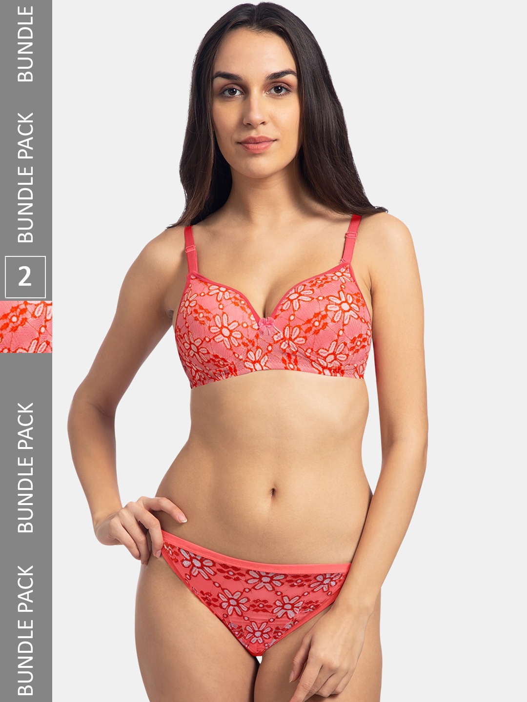 

KOMLI Printed Heavily Padded Cotton Lingerie Set K-907-2PC-CRL, Coral