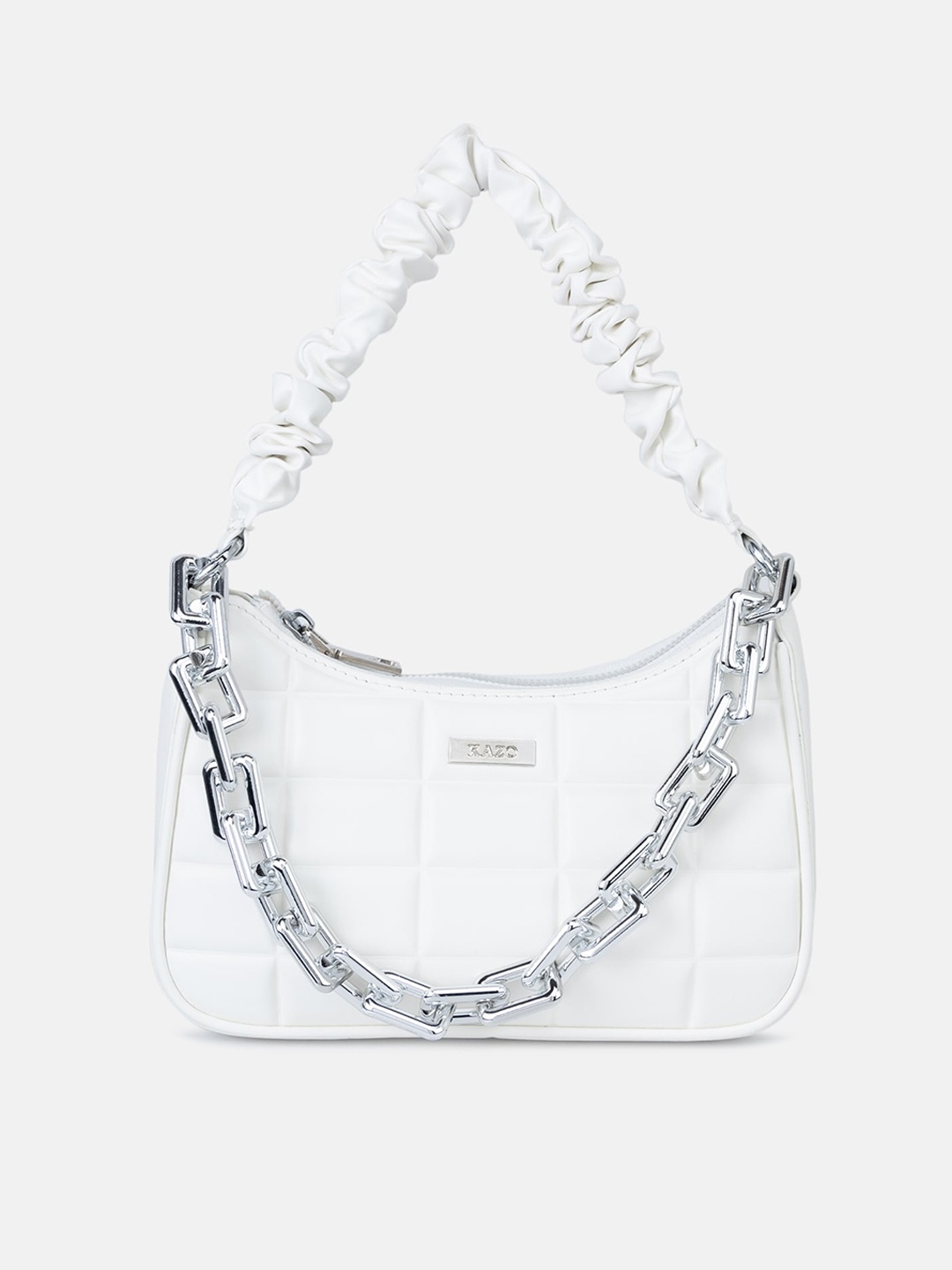 

Kazo Square Quilted Hobo Handbag With Detachable Sling Strap, White