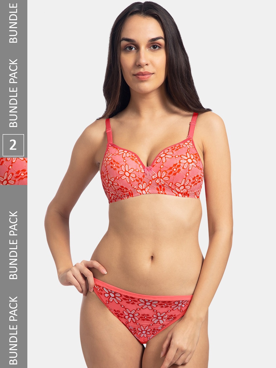 

KOMLI Printed Lightly Padded Cotton Lingerie Set K-908-2PC-CRL, Coral