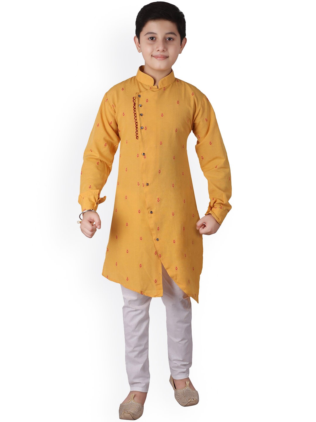 

Pro-Ethic STYLE DEVELOPER Boys Ethnic Motifs Printed Mandarin Collar Kurta with Pyjamas, Yellow