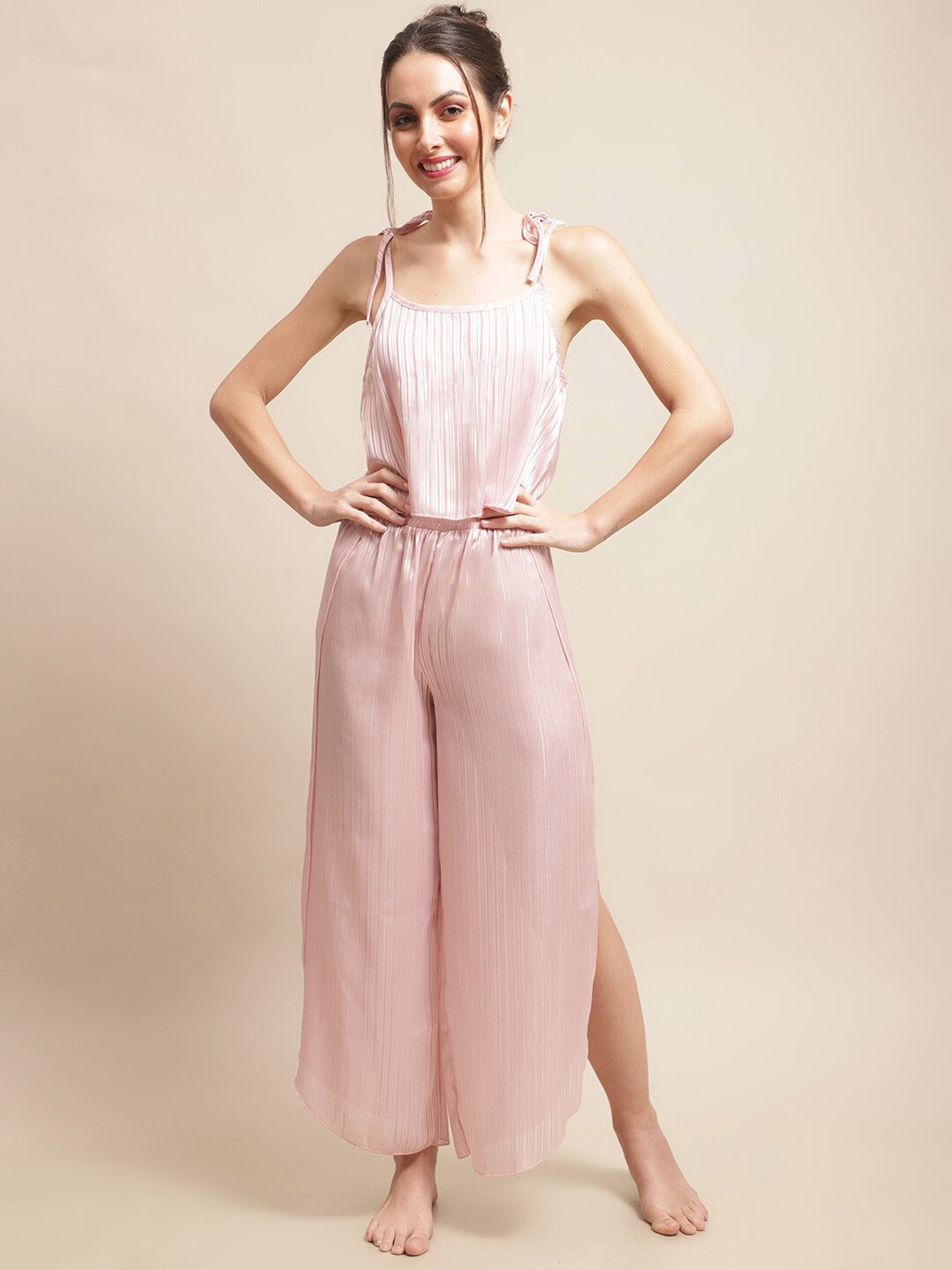 

Claura Vertical Stripes Top & Trouser Swimwear Set, Pink
